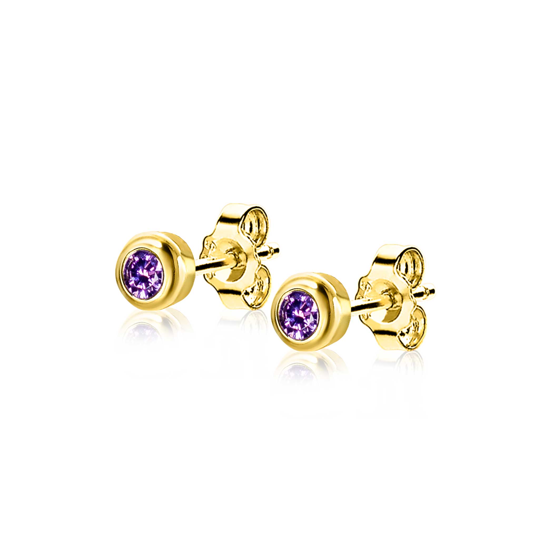 ZINZI zlv.oorknopjes gg.verg.birthstones amethist cz