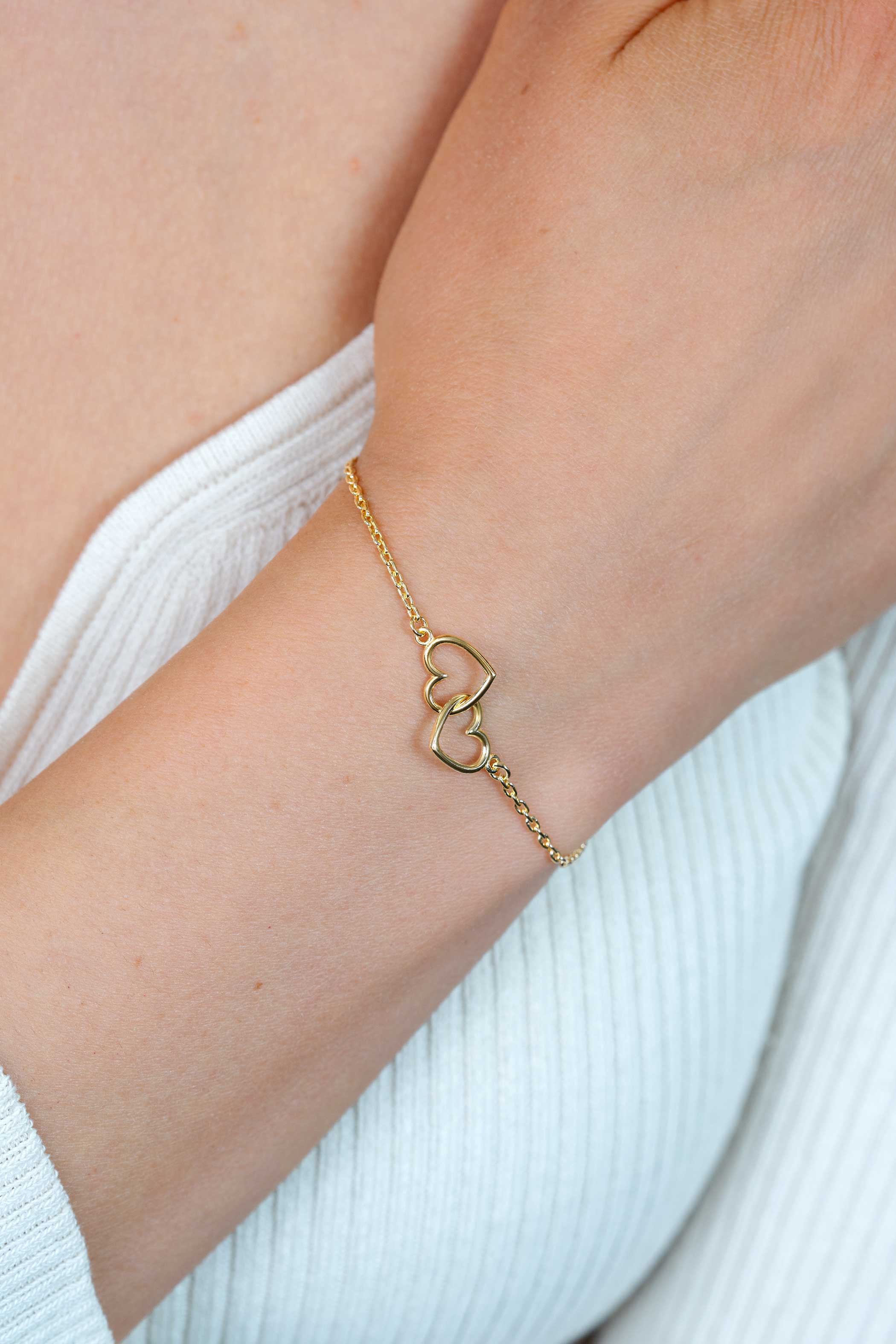 ZINZI zlv. armband gg.verg. twee hartjes in elkaar