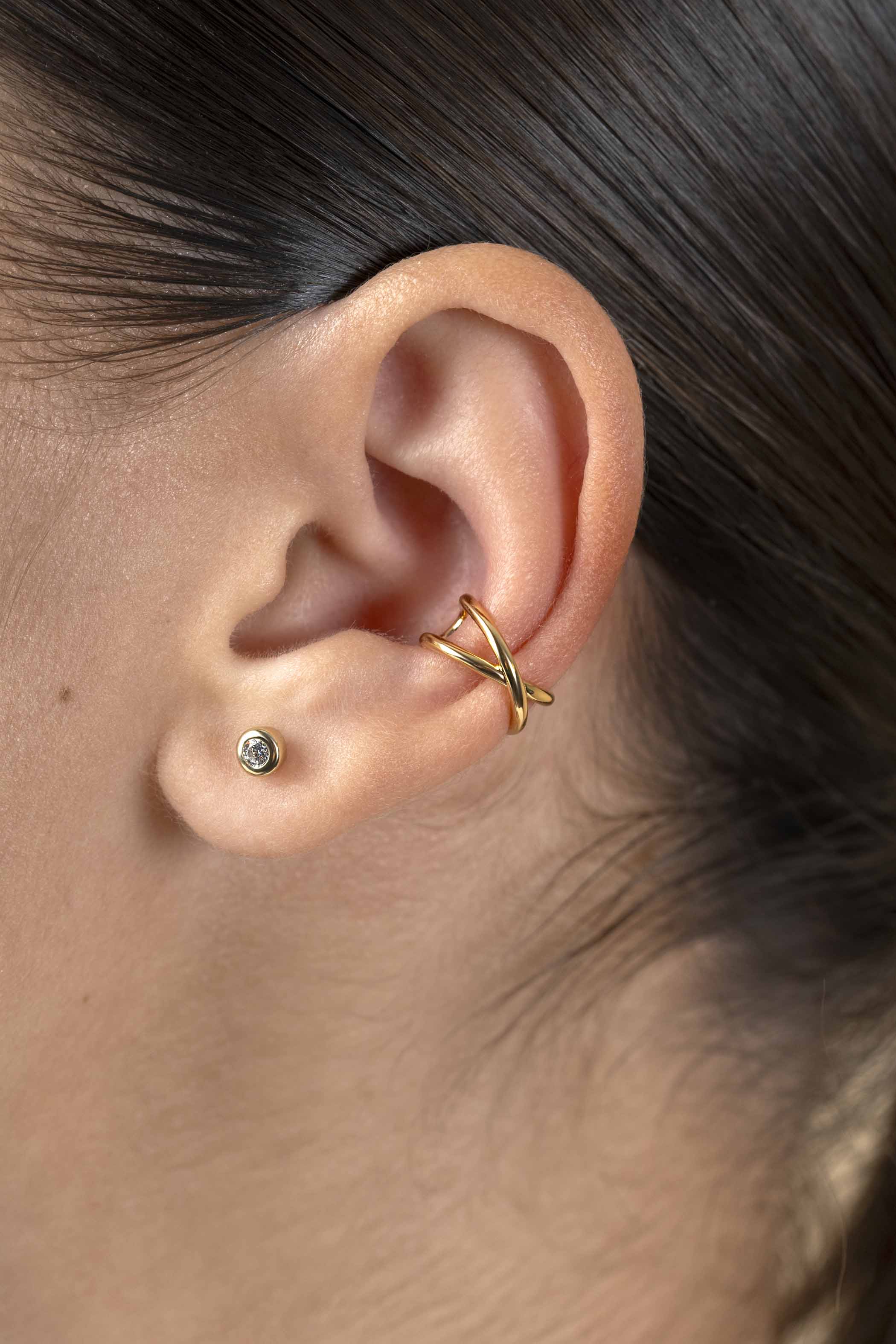 ZINZI zlv. earcuff gg.verg. dubbel kruislings glad