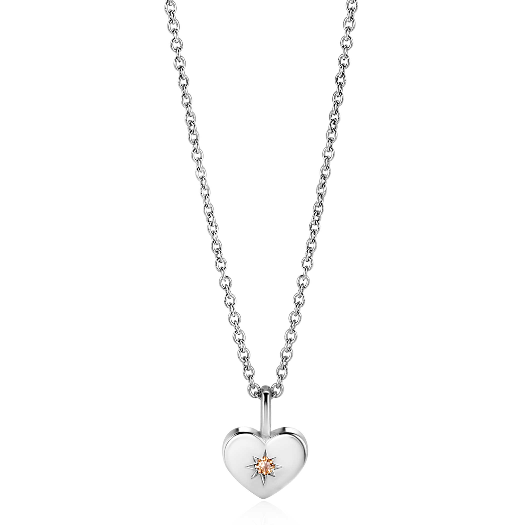 ZINZI zlv. hanger hartvorm birthstones citrien cz.