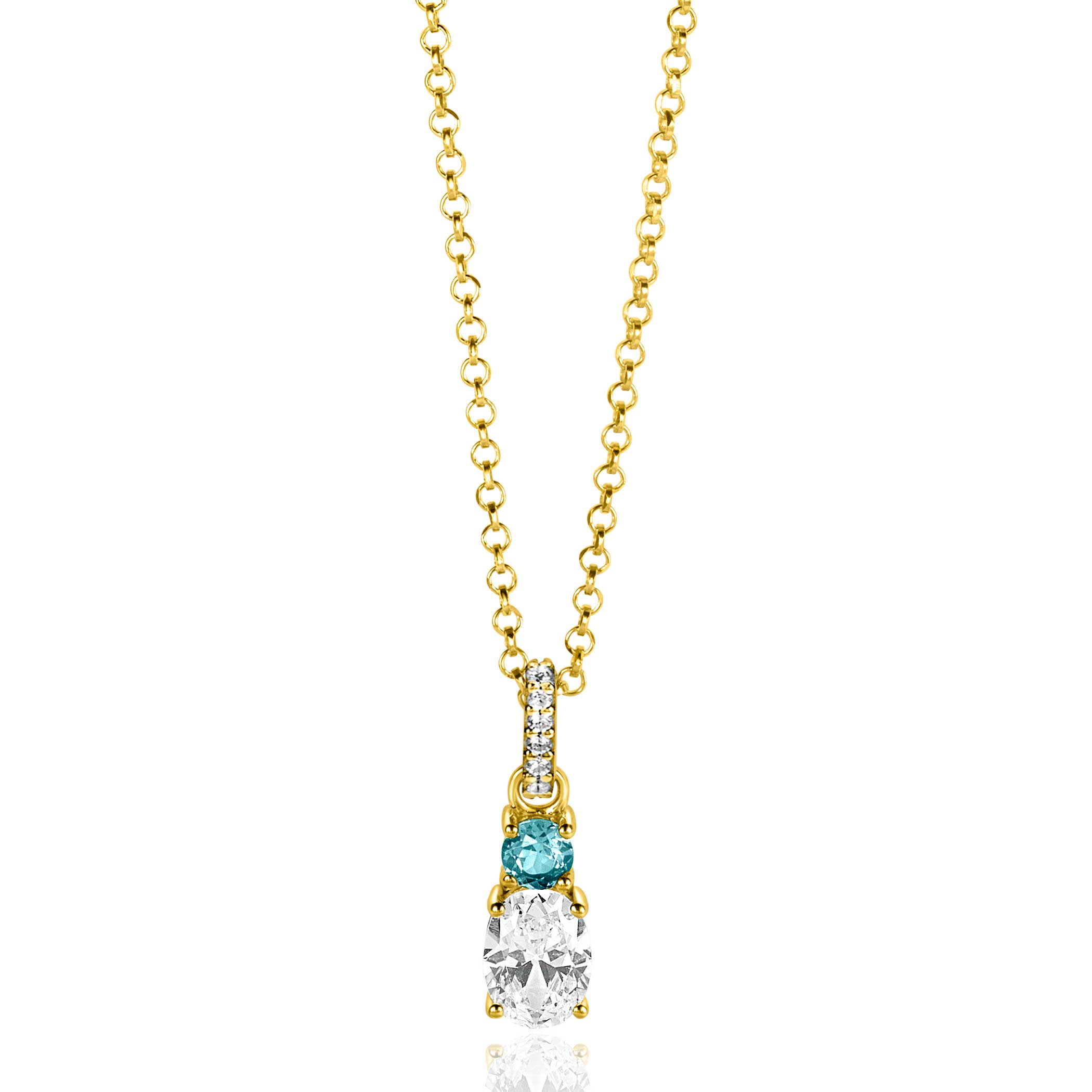 ZINZI zlv. hanger gg.verg. blauw en ovaal zirconia