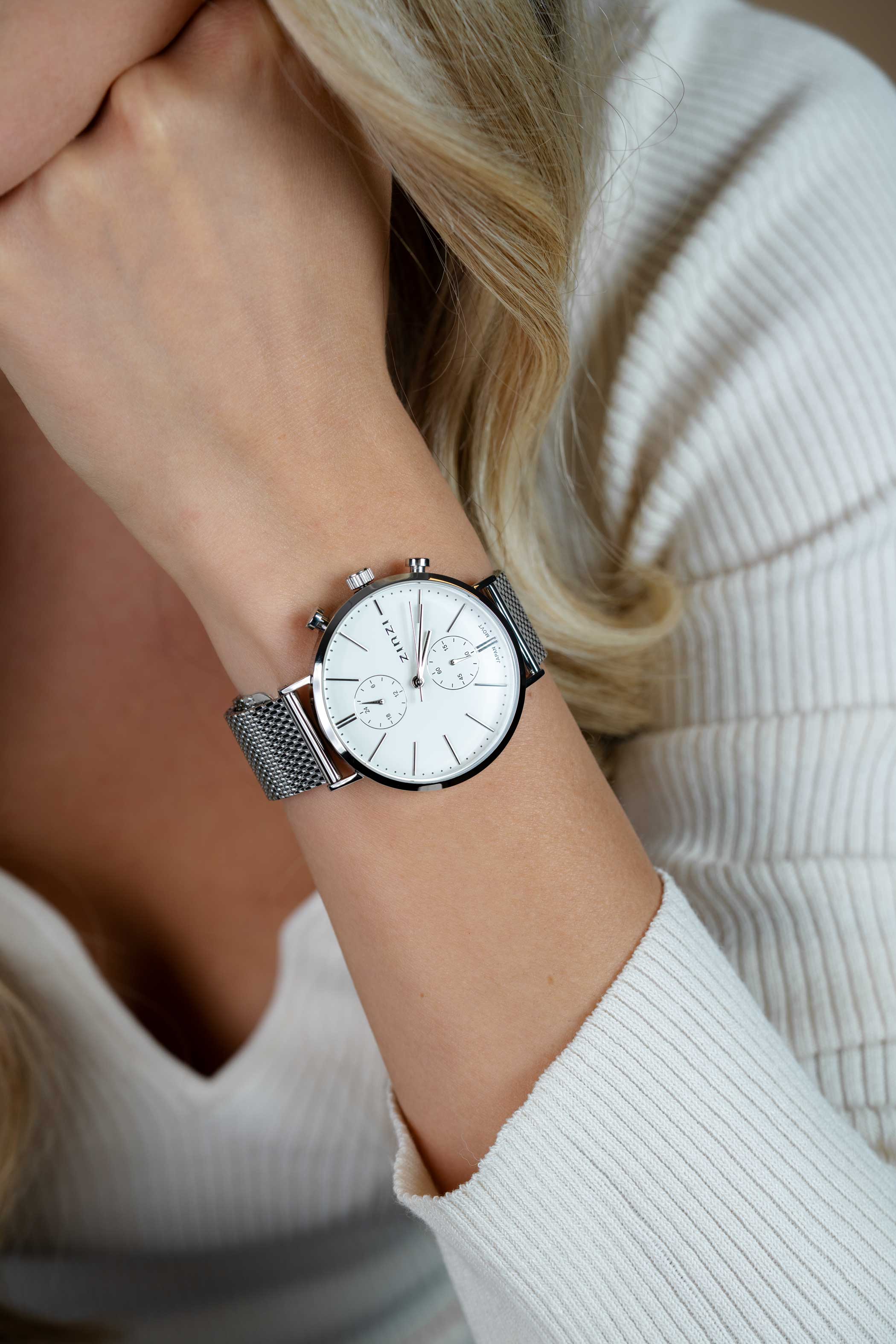 Zinzi Traveller dual time slv w.plt wit/stln.mesh