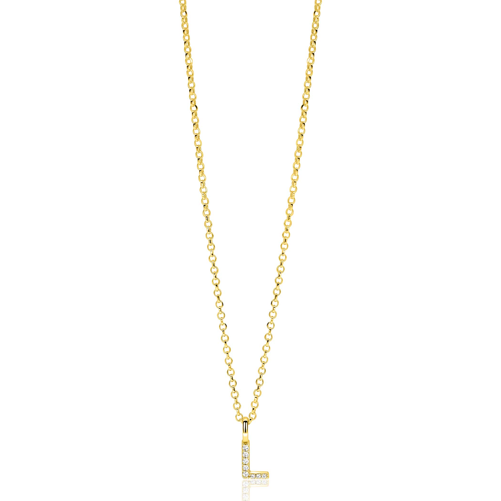 ZINZI zlv. hanger gg.verg.letter L bezet met zirconia's