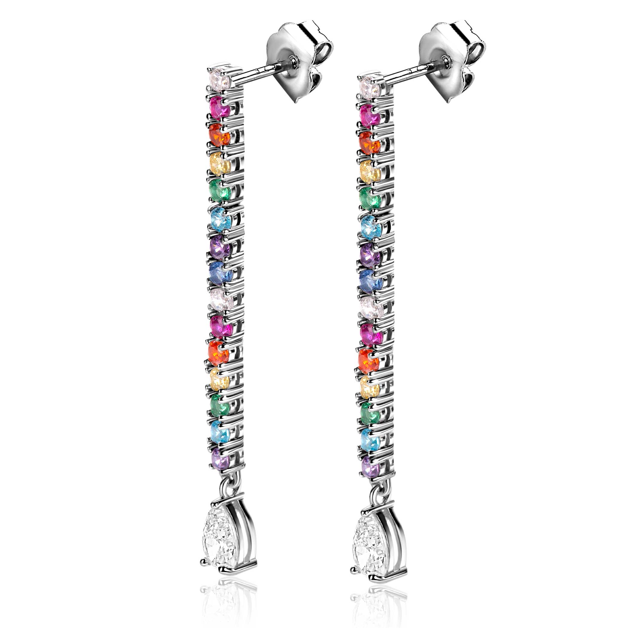 ZINZI zlv. oorstekers rainbow lang 42mm peer zirc.