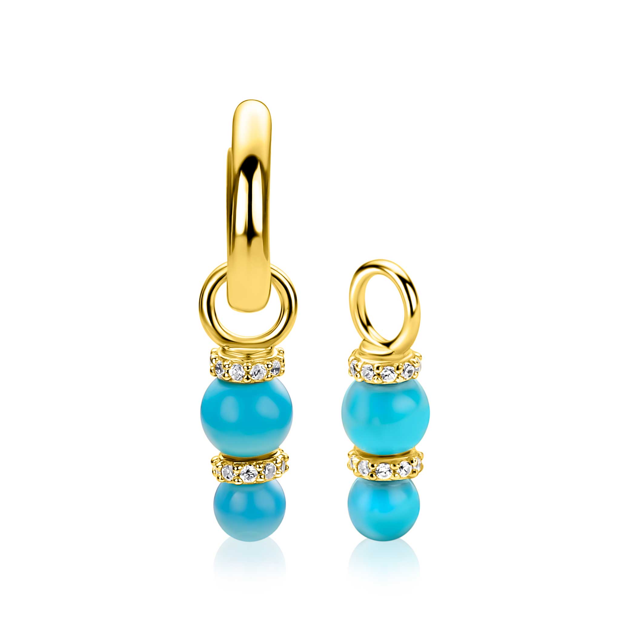 ZINZI zlv. oorbedels gg.verg. turquoise en zirconia's