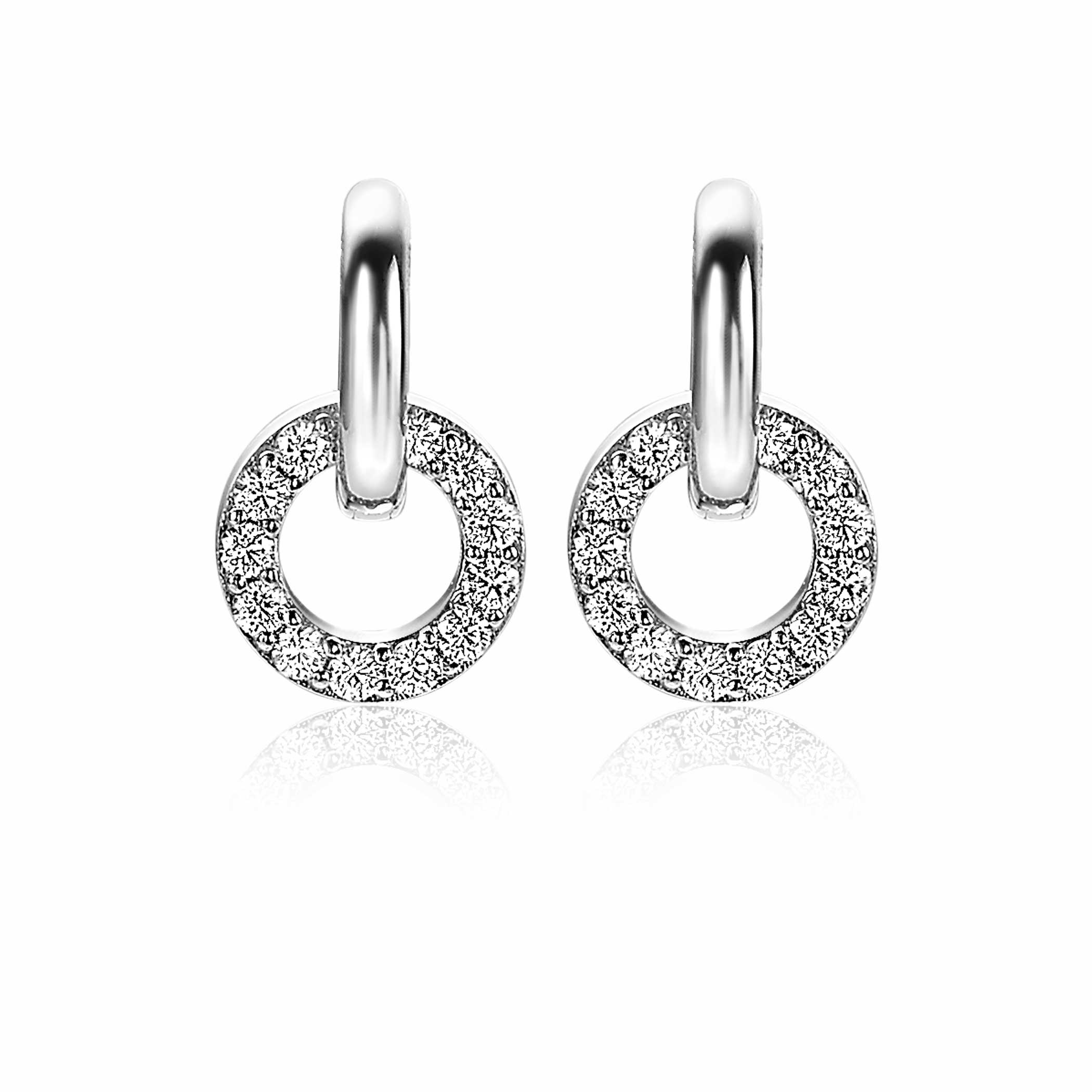ZINZI silberne Ohrhänger 10mm Kreis  weiße Zirkonias ZICH2155