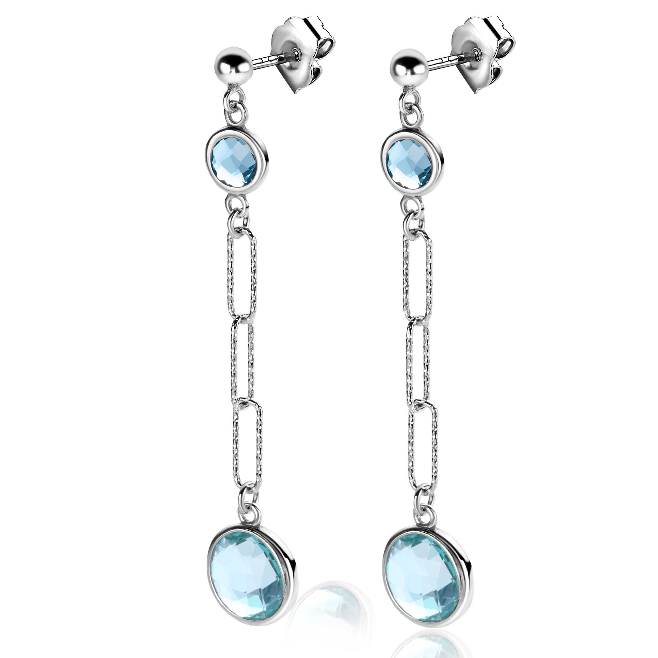 ZINZI zlv. oorstekers lang met blauw tinten zirc.