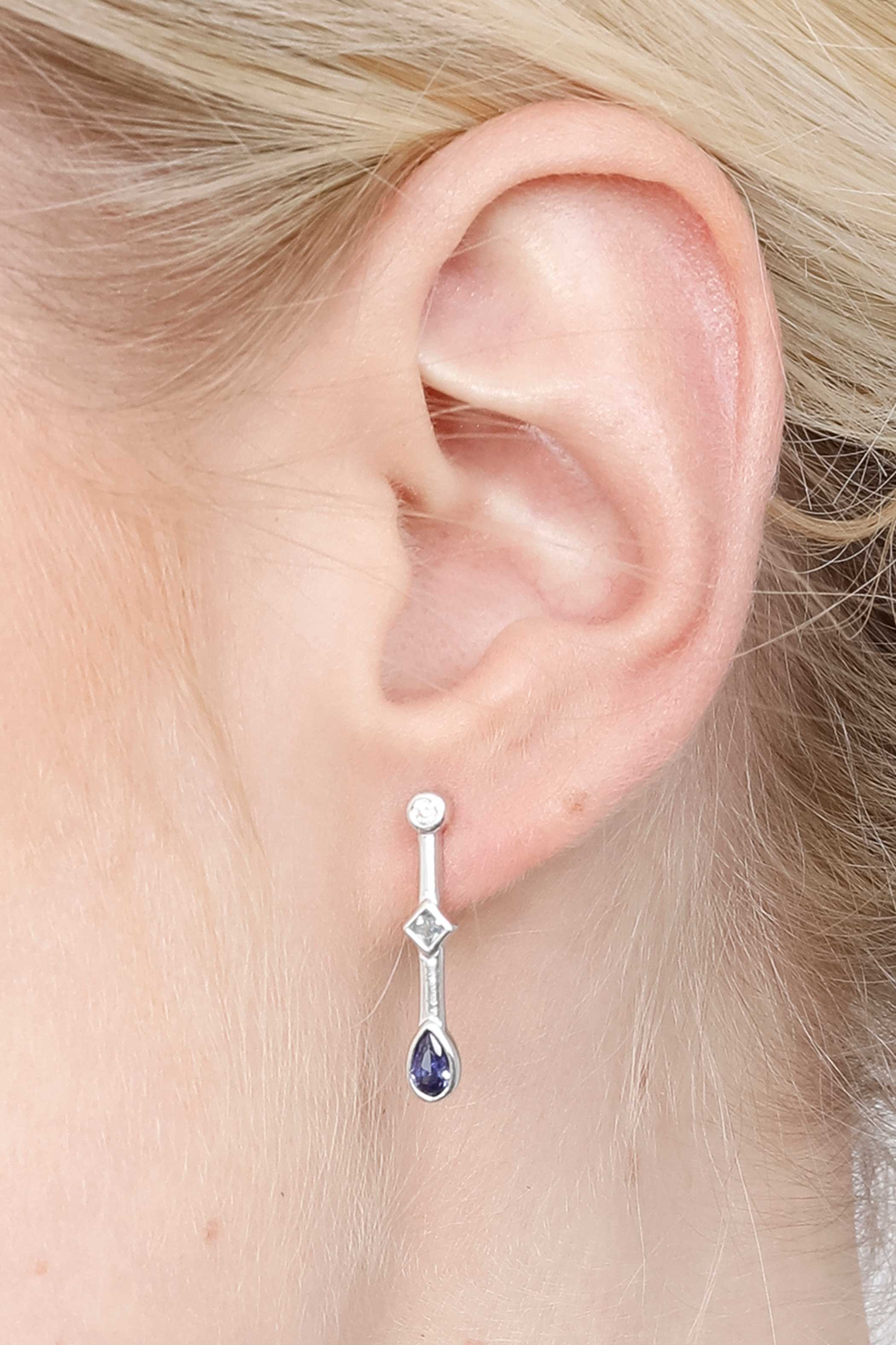 ZINZI silberne Ohrringe Stab 22mm mit Kreis Dreieck Tropfen blau ZIO2091