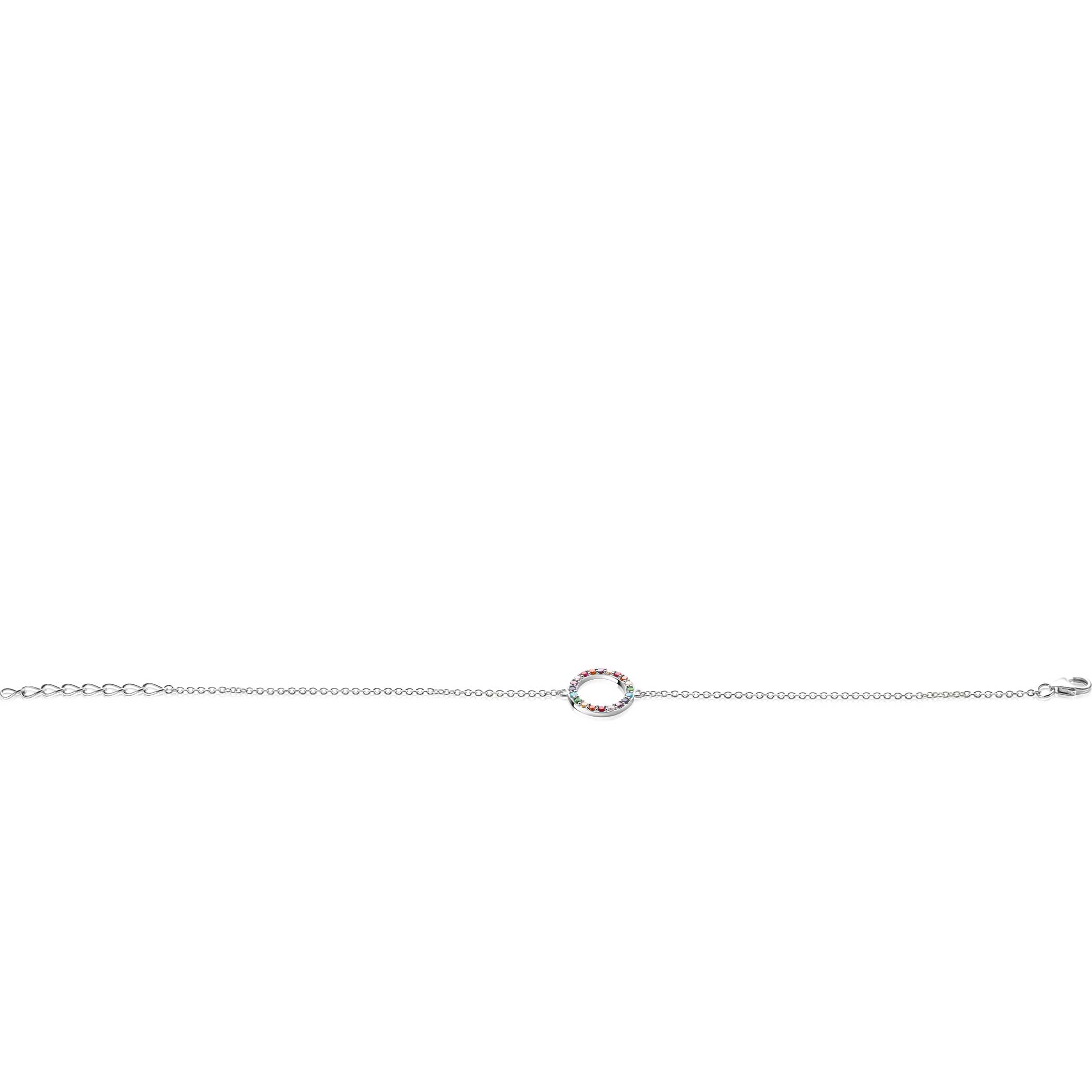 ZINZI zlv. armband met open rondje regenboog