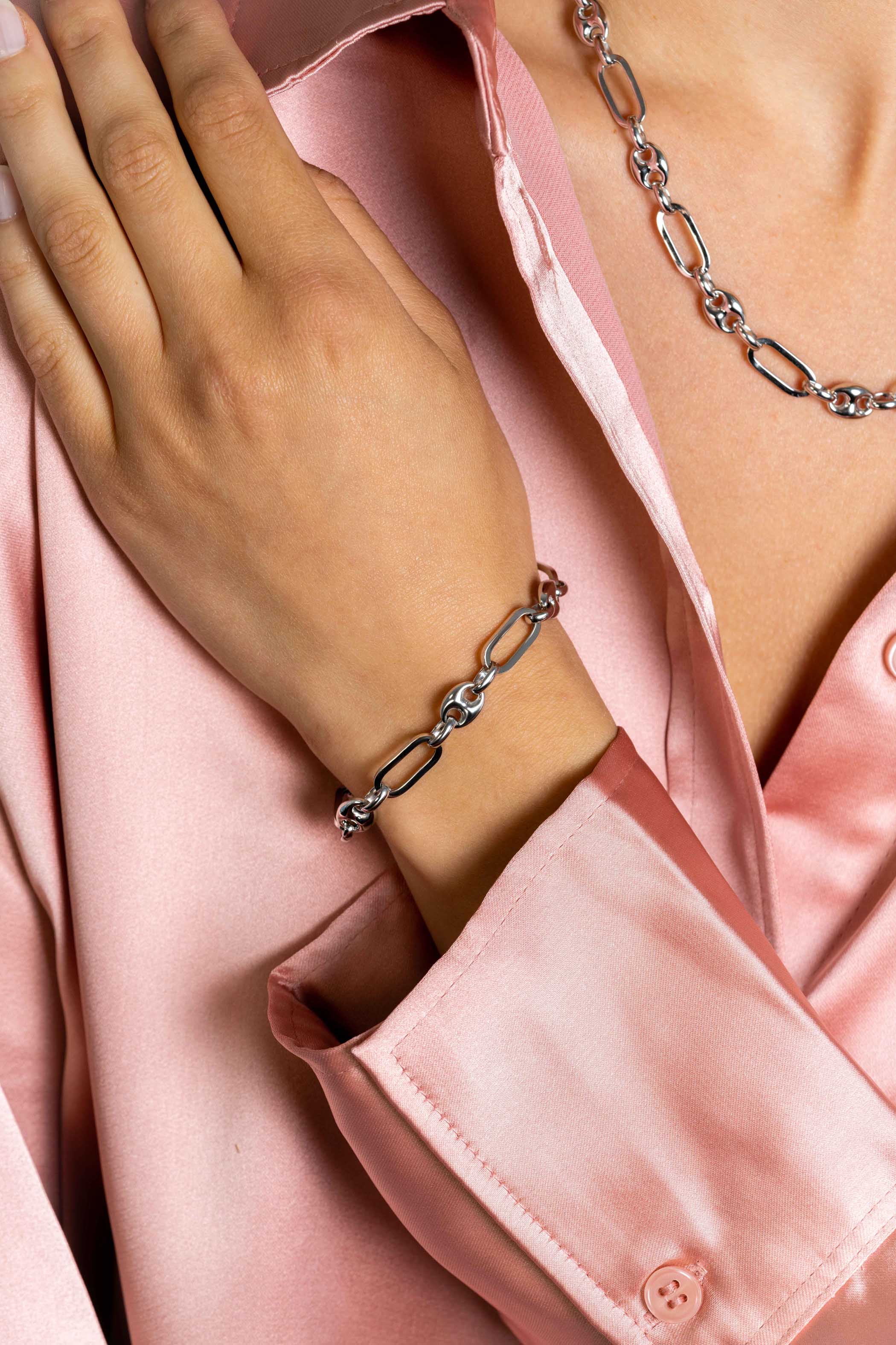 ZINZI zlv. armband paperclip/koffieboon schakels