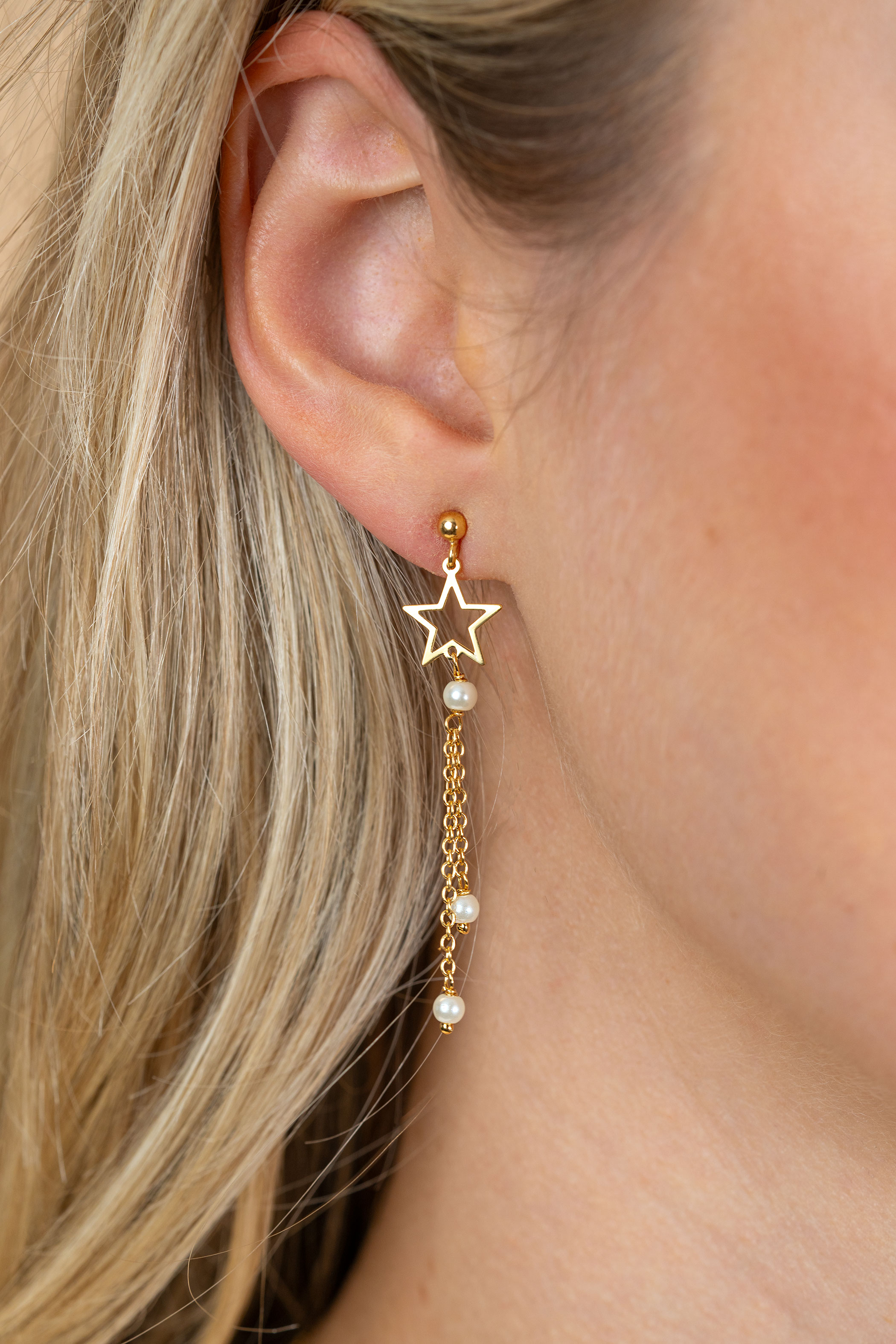 ZINZI zlv. oorstekers sterren en parels lang 53mm