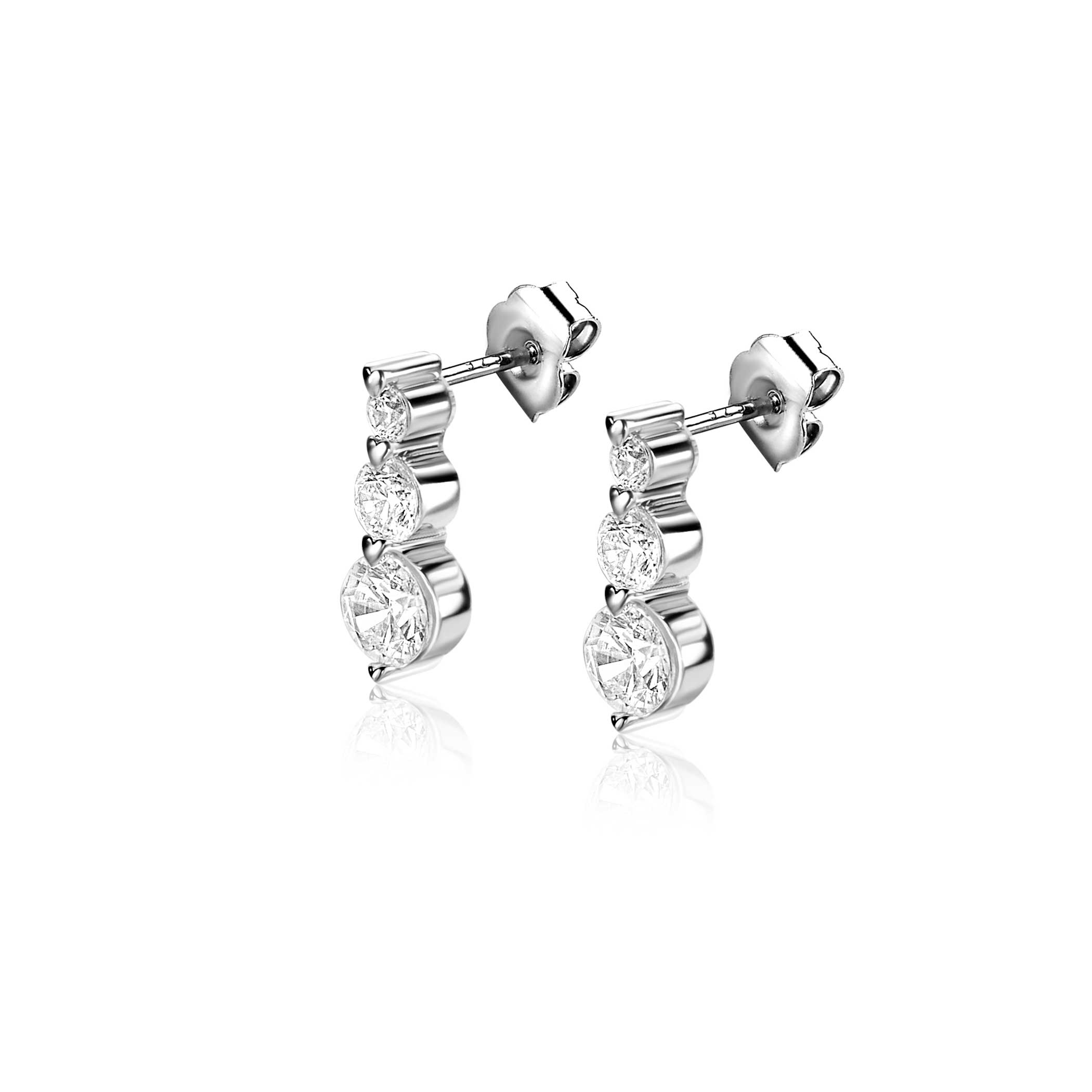 ZINZI zlv. oorknopjes 3x zirconia's aflopend