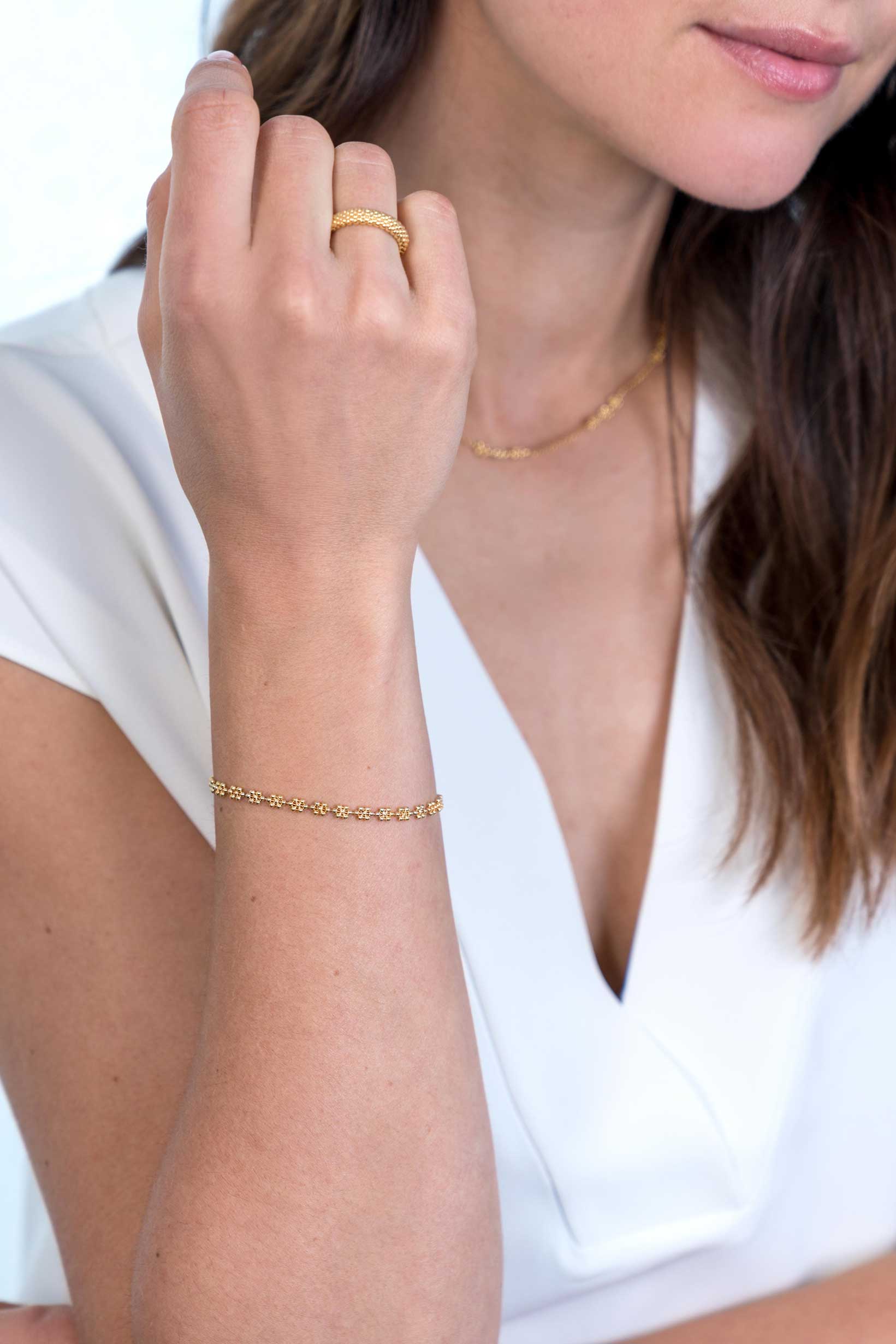 ZINZI silbernes Fantasie Armband 14K gelb vergoldet Kugel Blumenform 17-20cm ZIA2184G