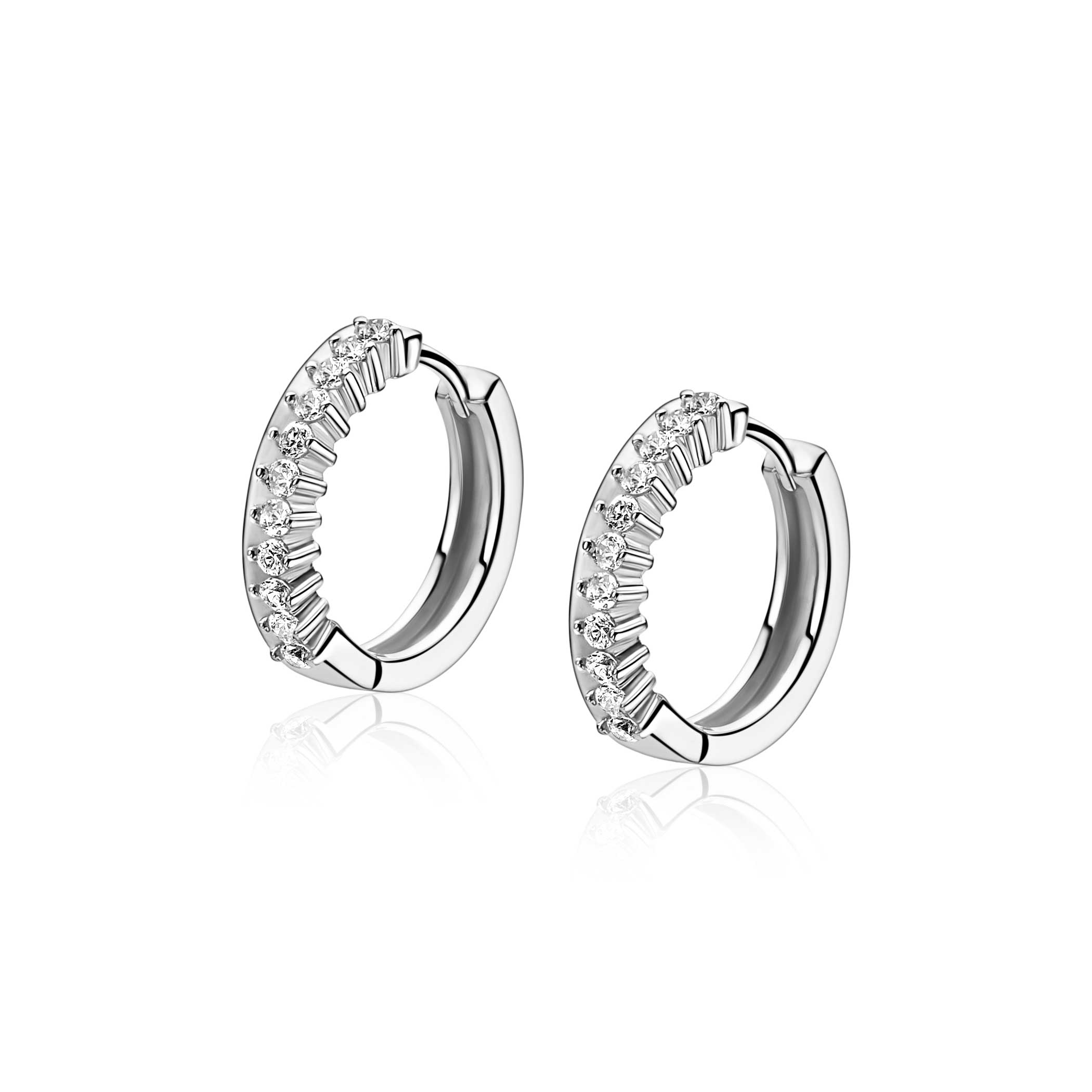 ZINZI zlv. oorringen half glad half zirconia's 15.5x3