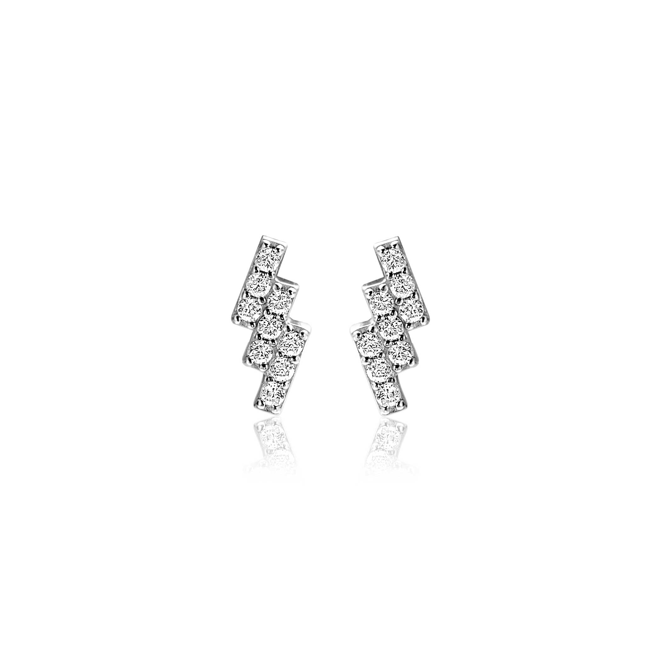ZINZI zlv. oorknopjes zigzag bezet met zirconia's