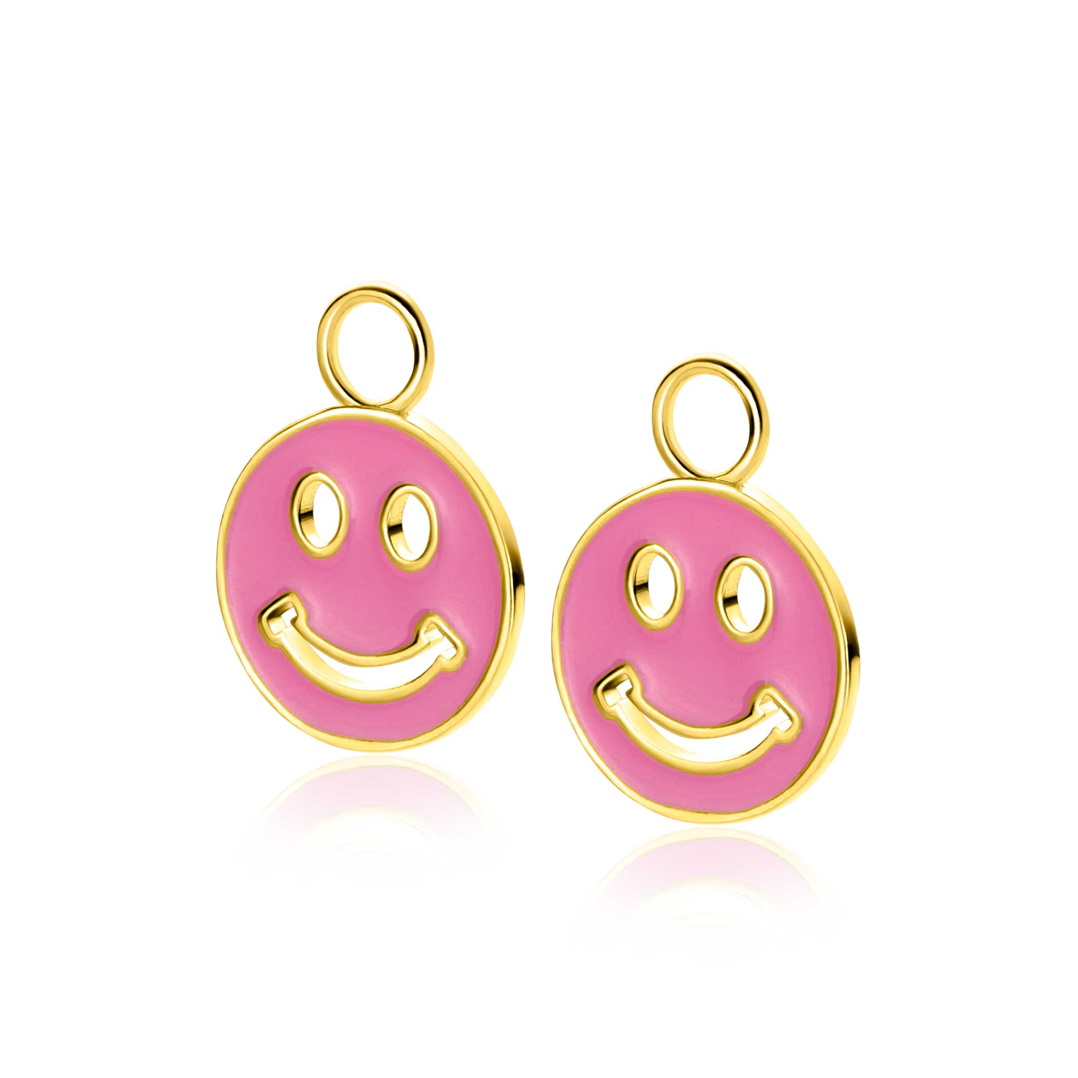 ZINZI zlv. oorbedels  Smiley geel verguld roze