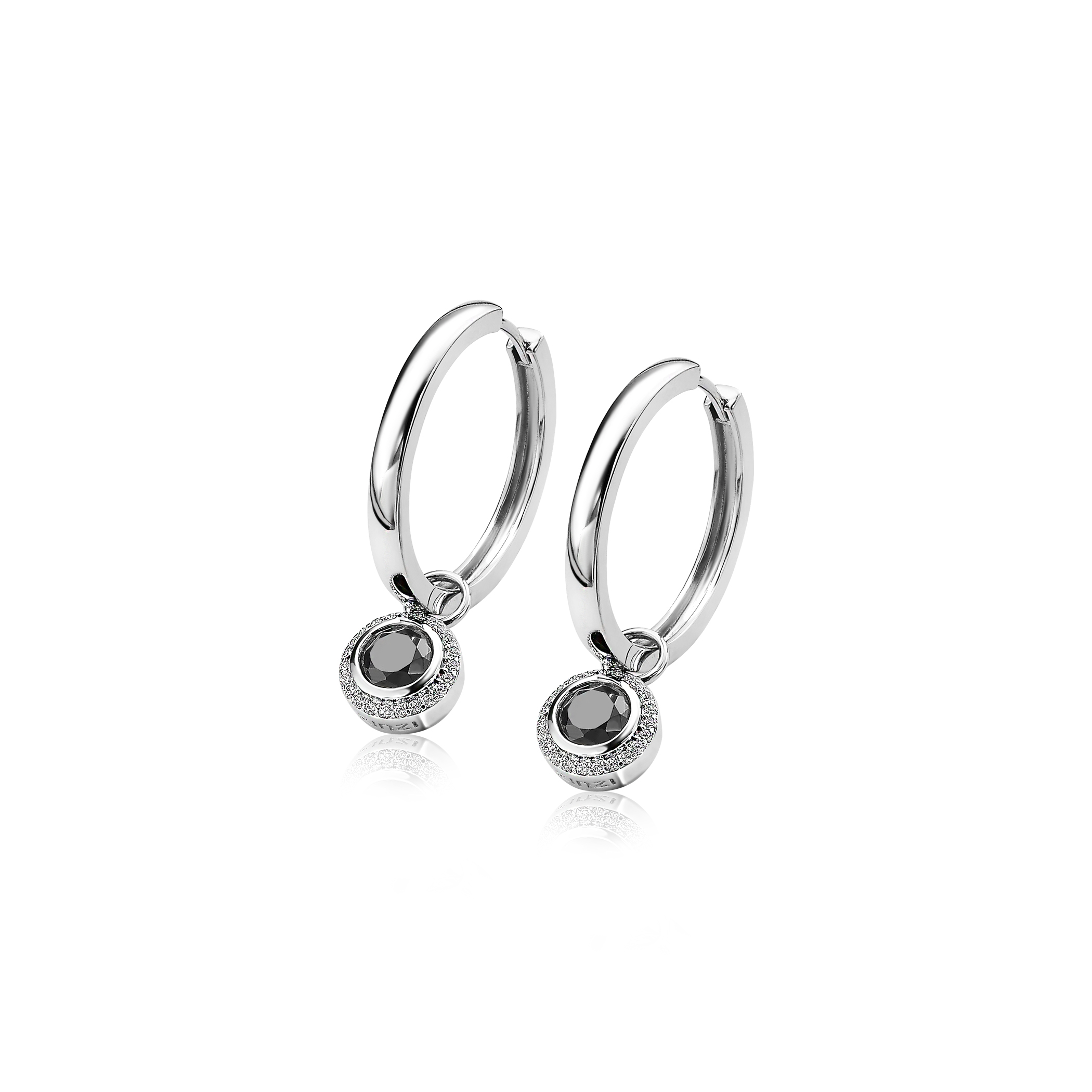 ZINZI silberne Ohrhänger rund schwarz 11mm ZICH1244Z