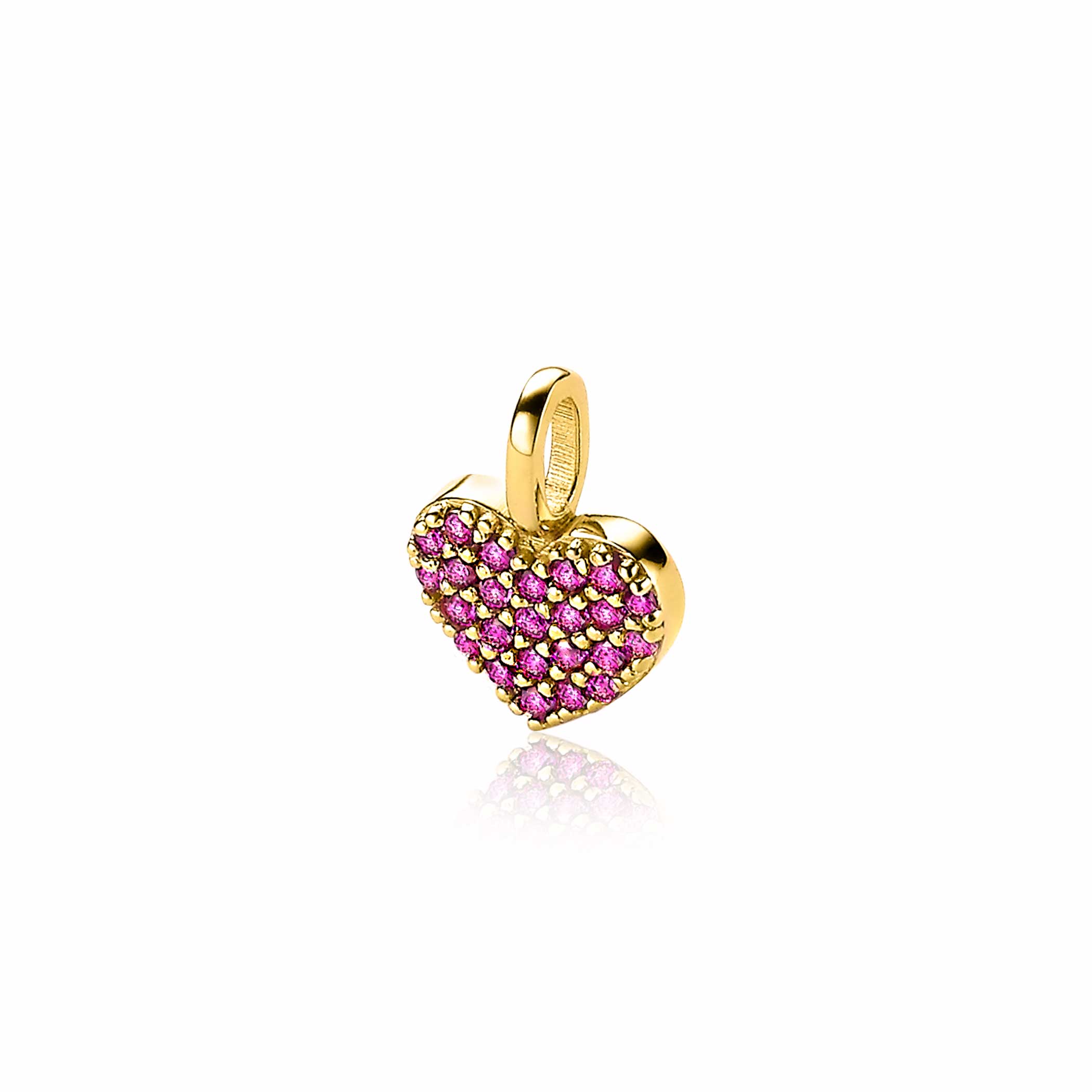 ZINZI silberner Herz Anhänger 14K gelb vergoldet 13 mm dunkelrosaZIH2139R