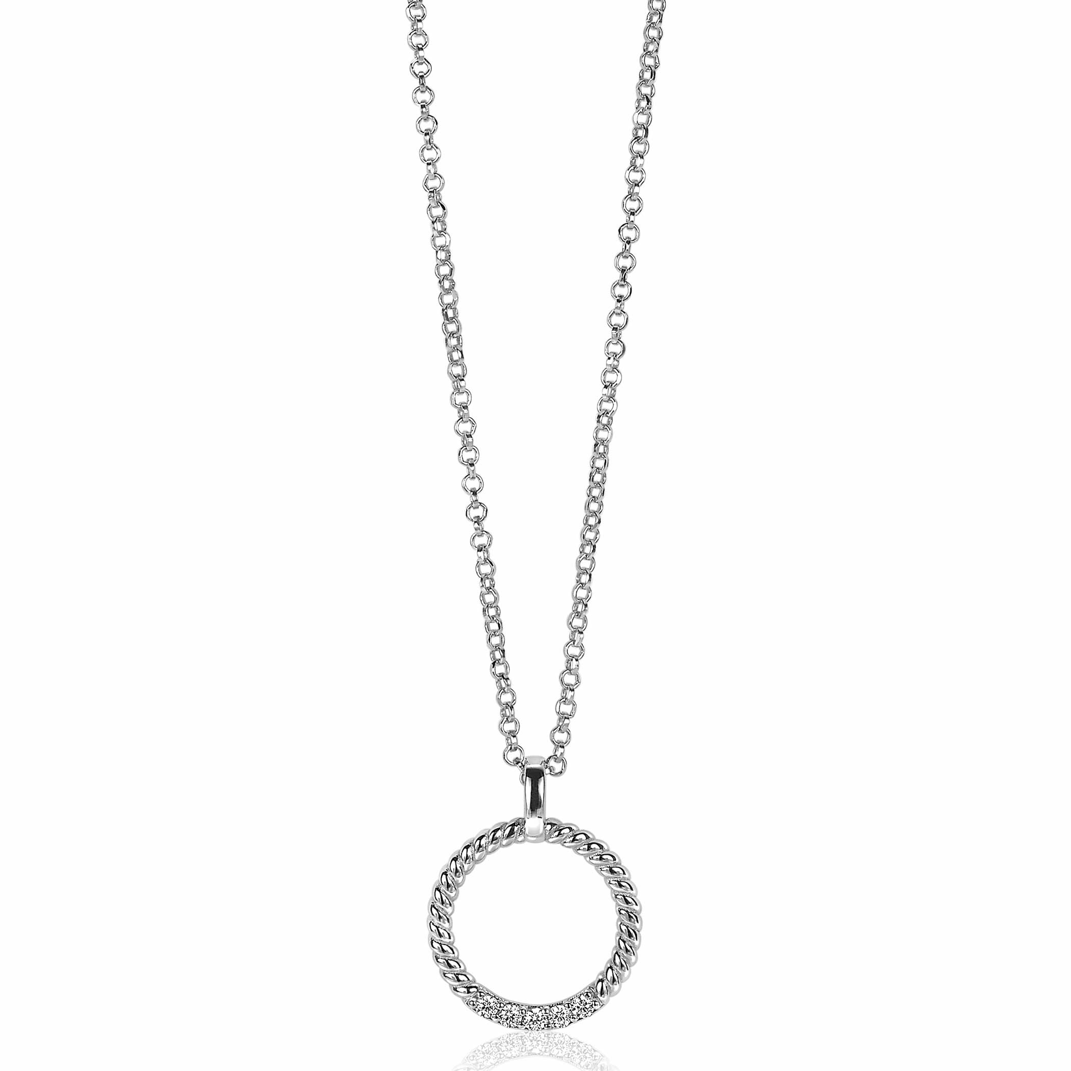 ZINZI silberner runder Anhänger 22mm gedreht weißer Zirkonia ZIH2128