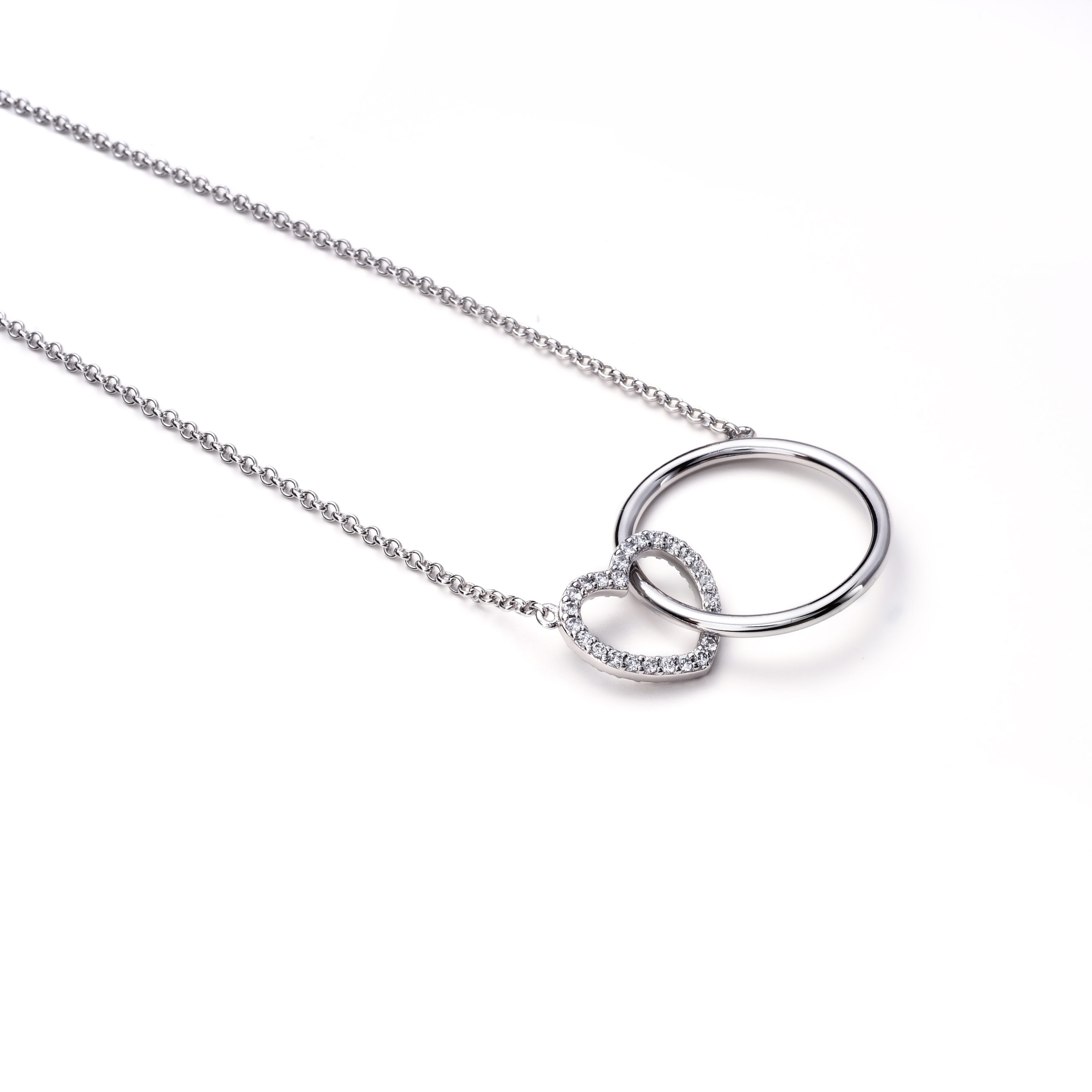 ZINZI silberne Kette Herz rund  weiß 45cm ZIC1483