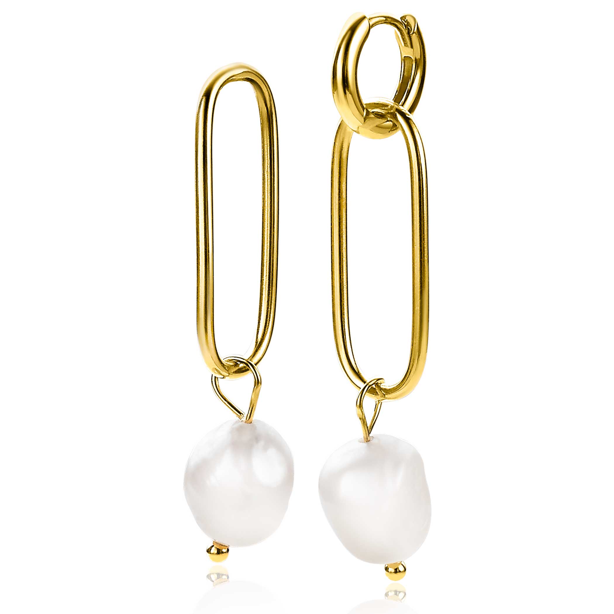 ZINZI silberne Ohrhänger 14K gelb vergoldet 43mm oval weiße Perle ZICH2188G