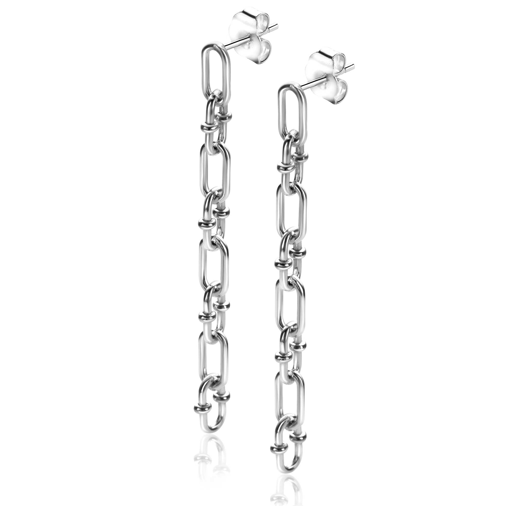 39mm ZINZI Silber Ohrstecker mit langem Kettenglied, verziert mit verspielten Kugeln ZIO2586