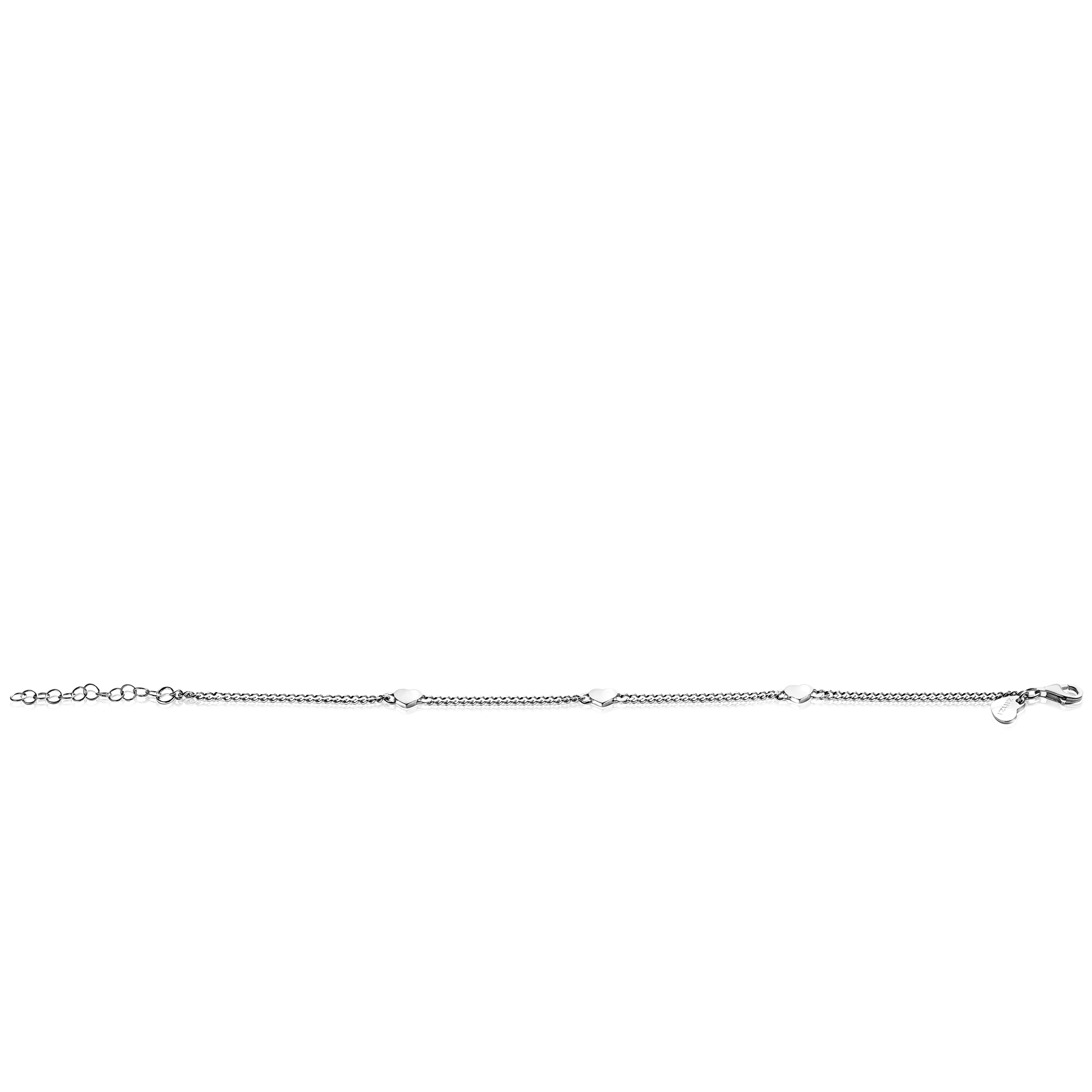 ZINZI zlv. armband gourmet met 3 dichte hartjes