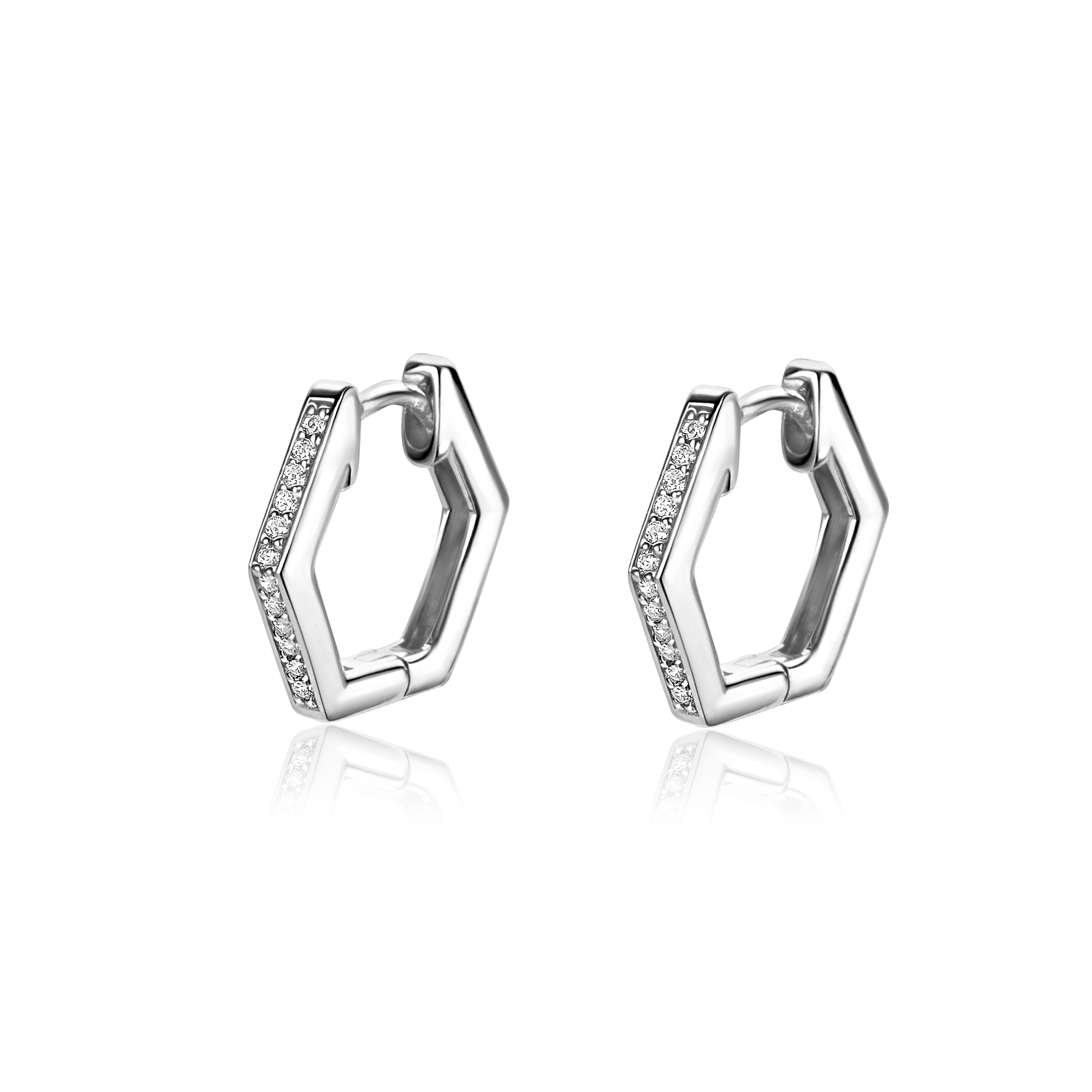 ZINZI zlv.klapcreolen zeskant met zirconia's 16x2mm