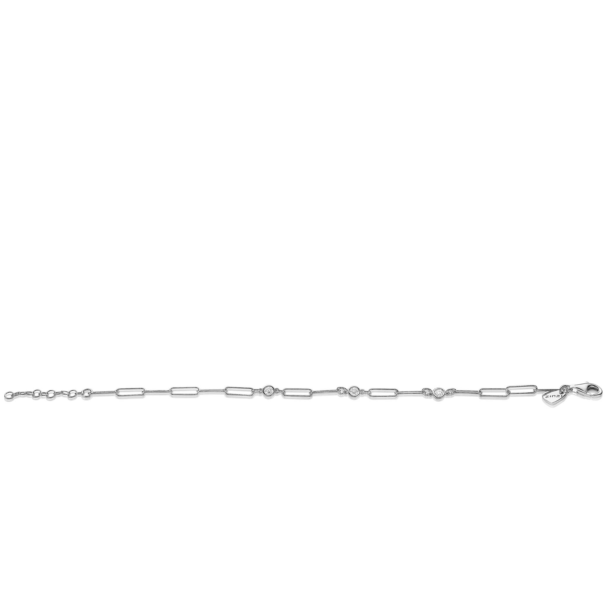 ZINZI silbernes Armband paperclip Glieder rund Zirkonia 17-20 cm ZIA2079
