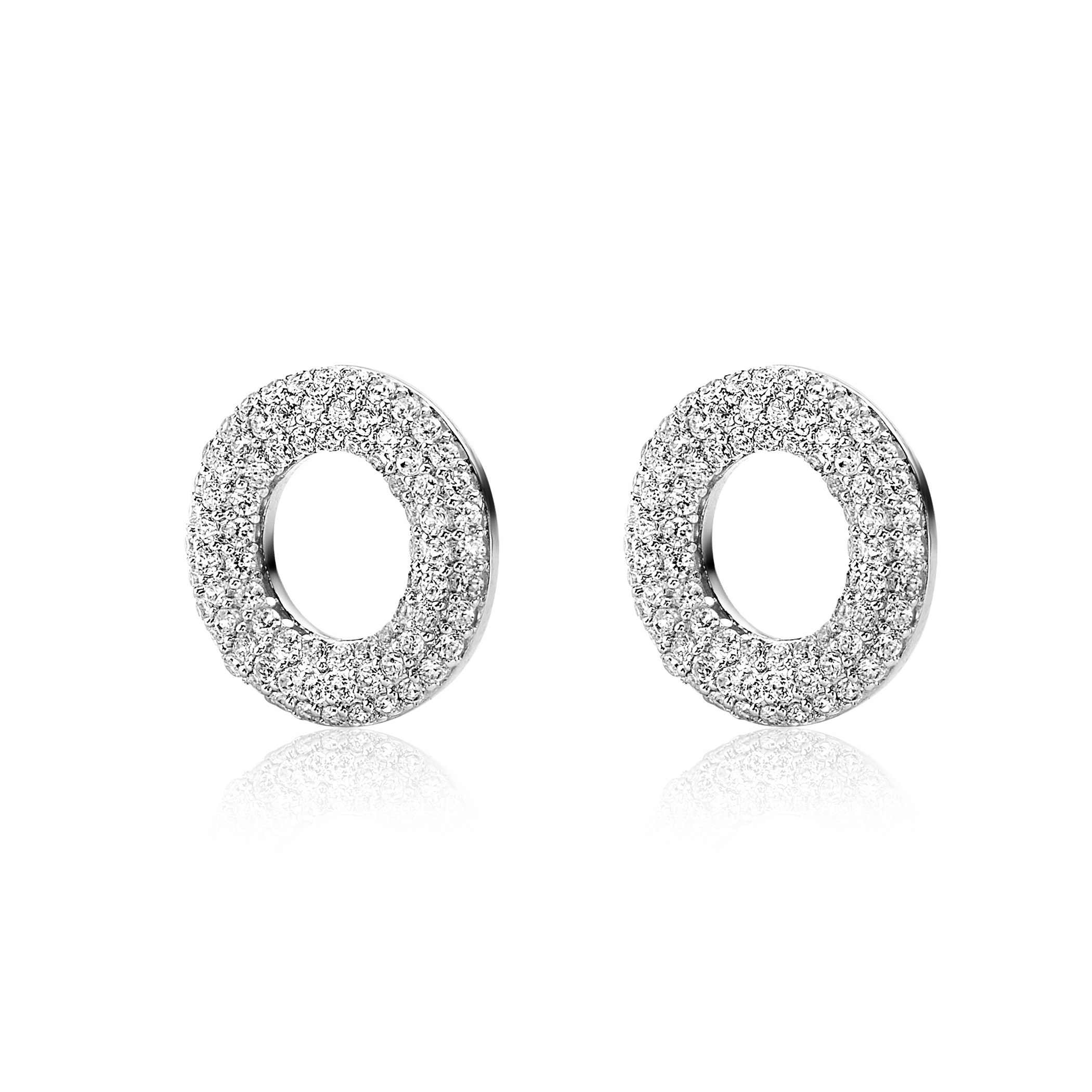 ZINZI zlv. oorbedels donut pave gezet zirconia's