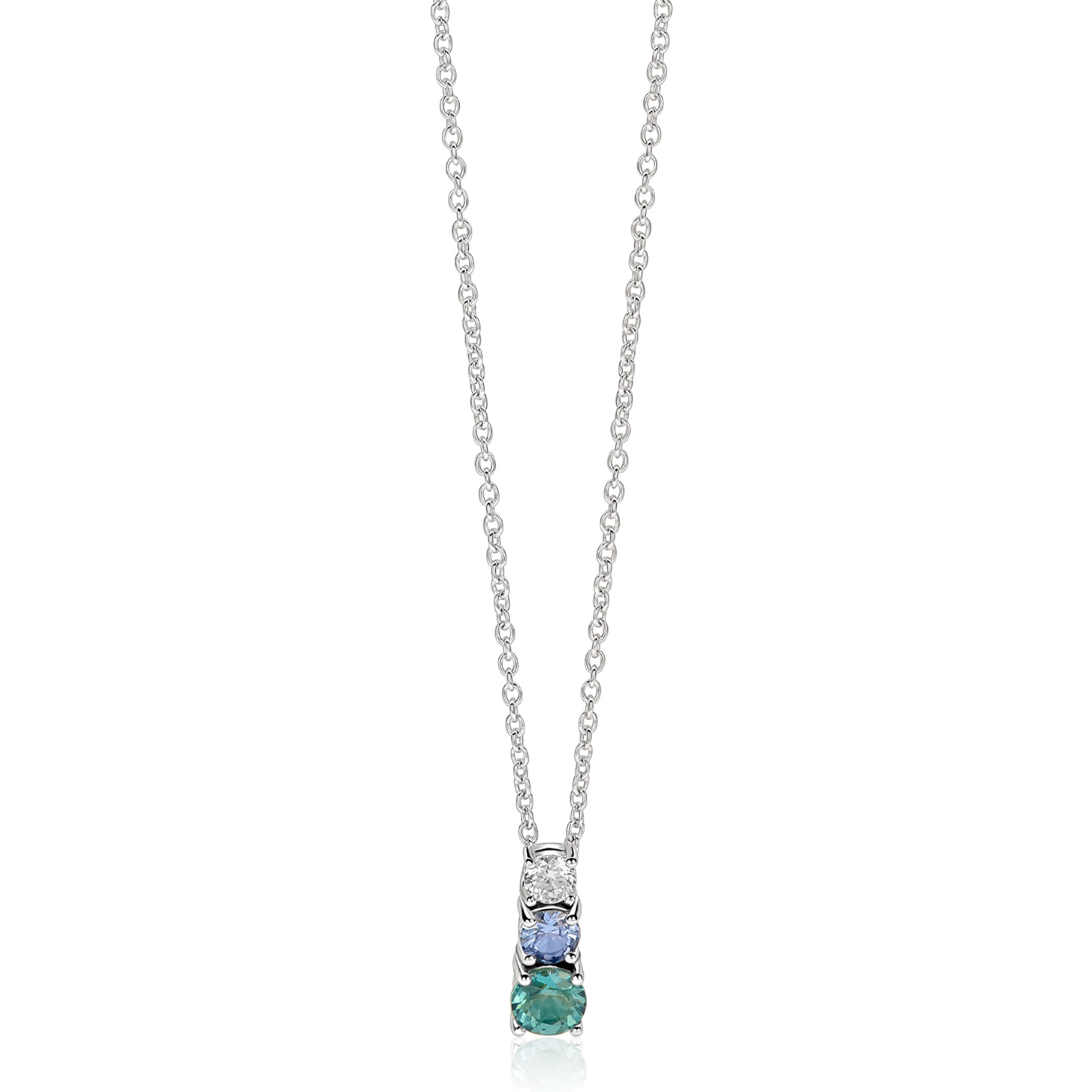 ZINZI zlv. collier met hanger blauw/petrol/wit cz