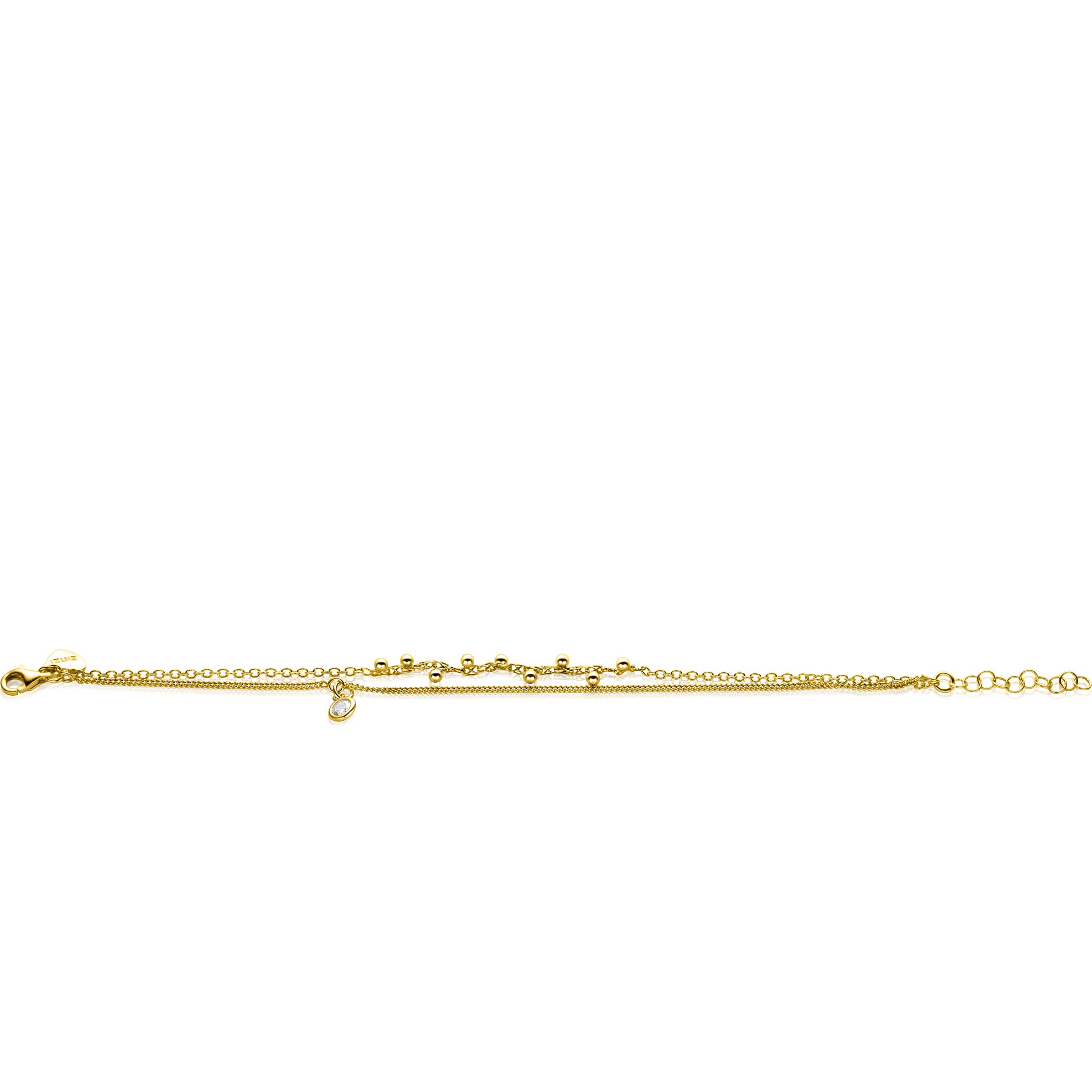 ZINZI zlv. 2x armband gg.verg. grmt+cz en bolletjes