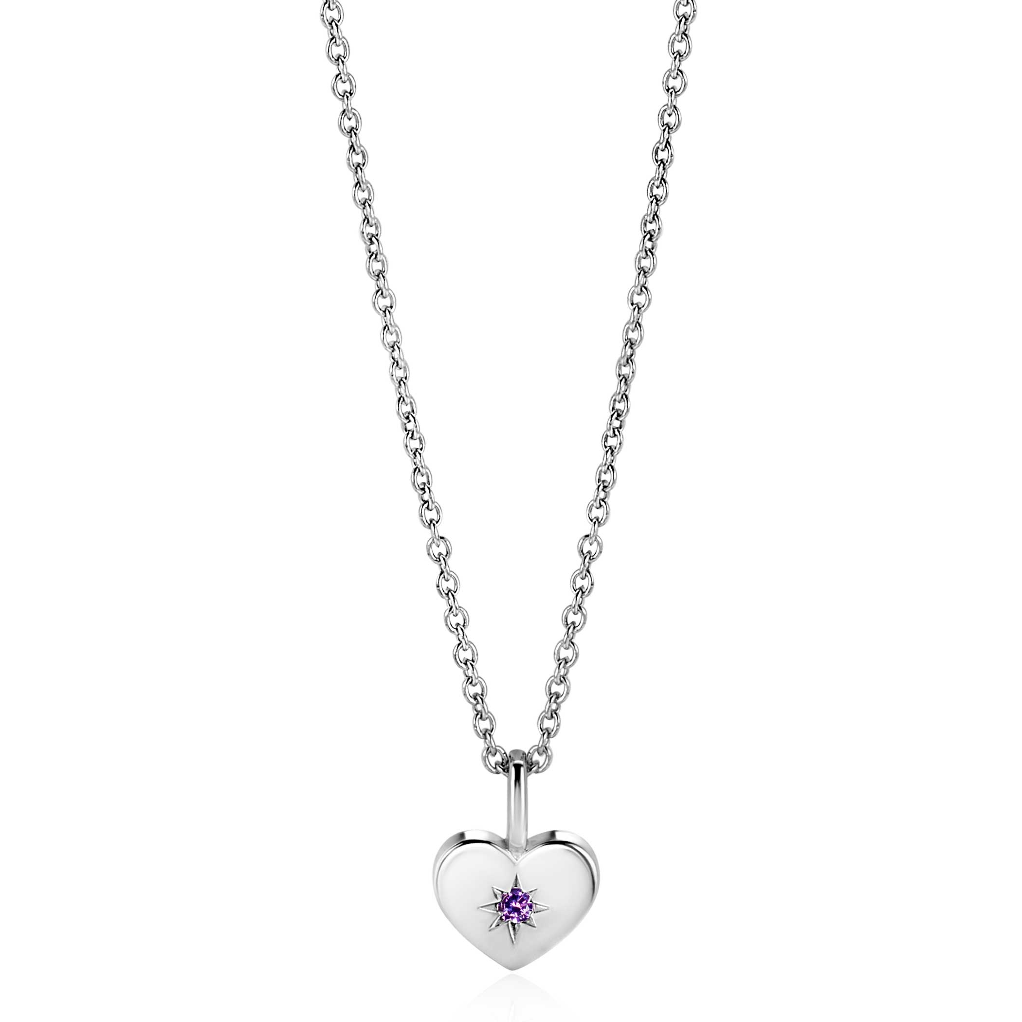 ZINZI zlv. hanger hartvorm birthstones amethist cz.