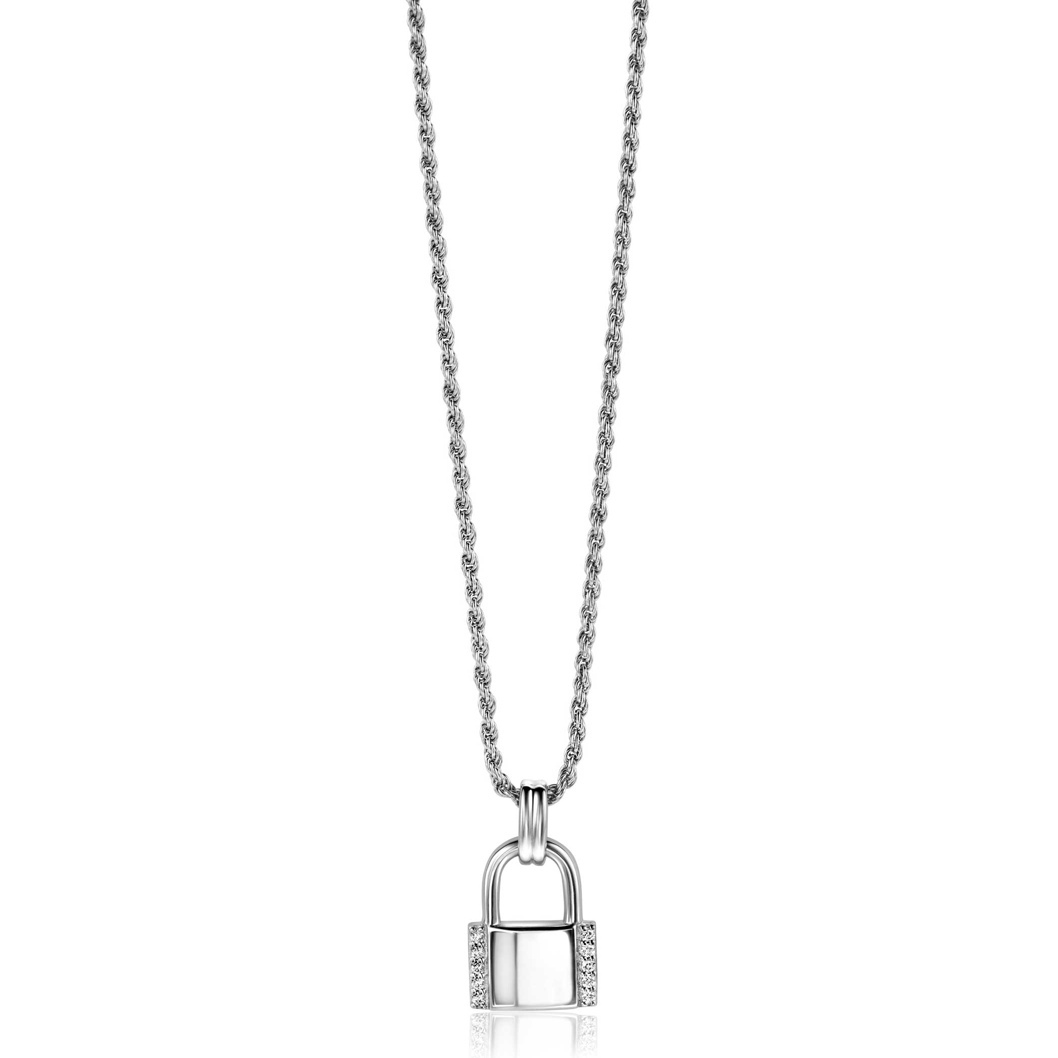 ZINZI zlv. hanger slotje met zirconia's 20mm