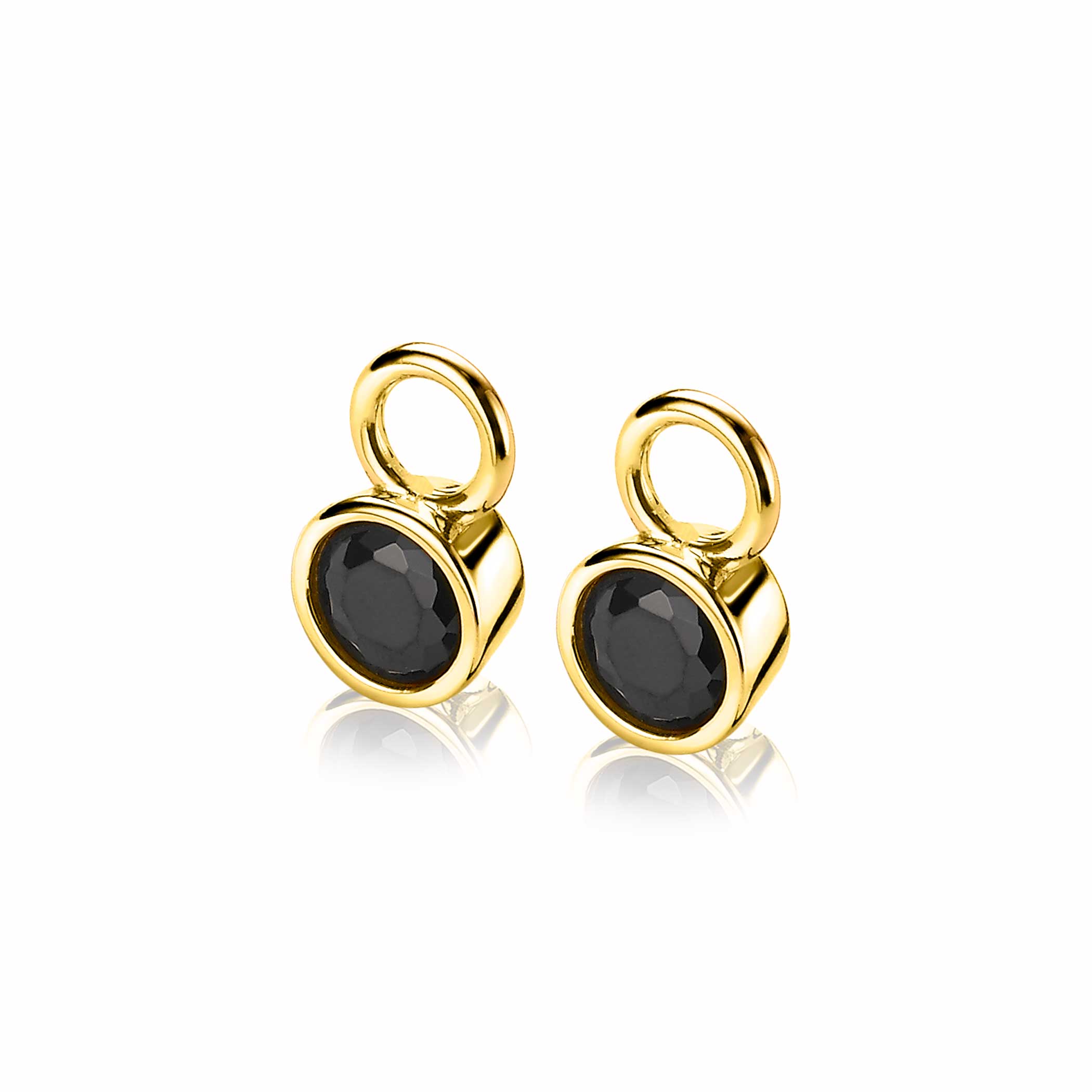 ZINZI silberne Ohrhänger 14K gelbvergoldet 7mm rund schwarz ZICH1486YZ