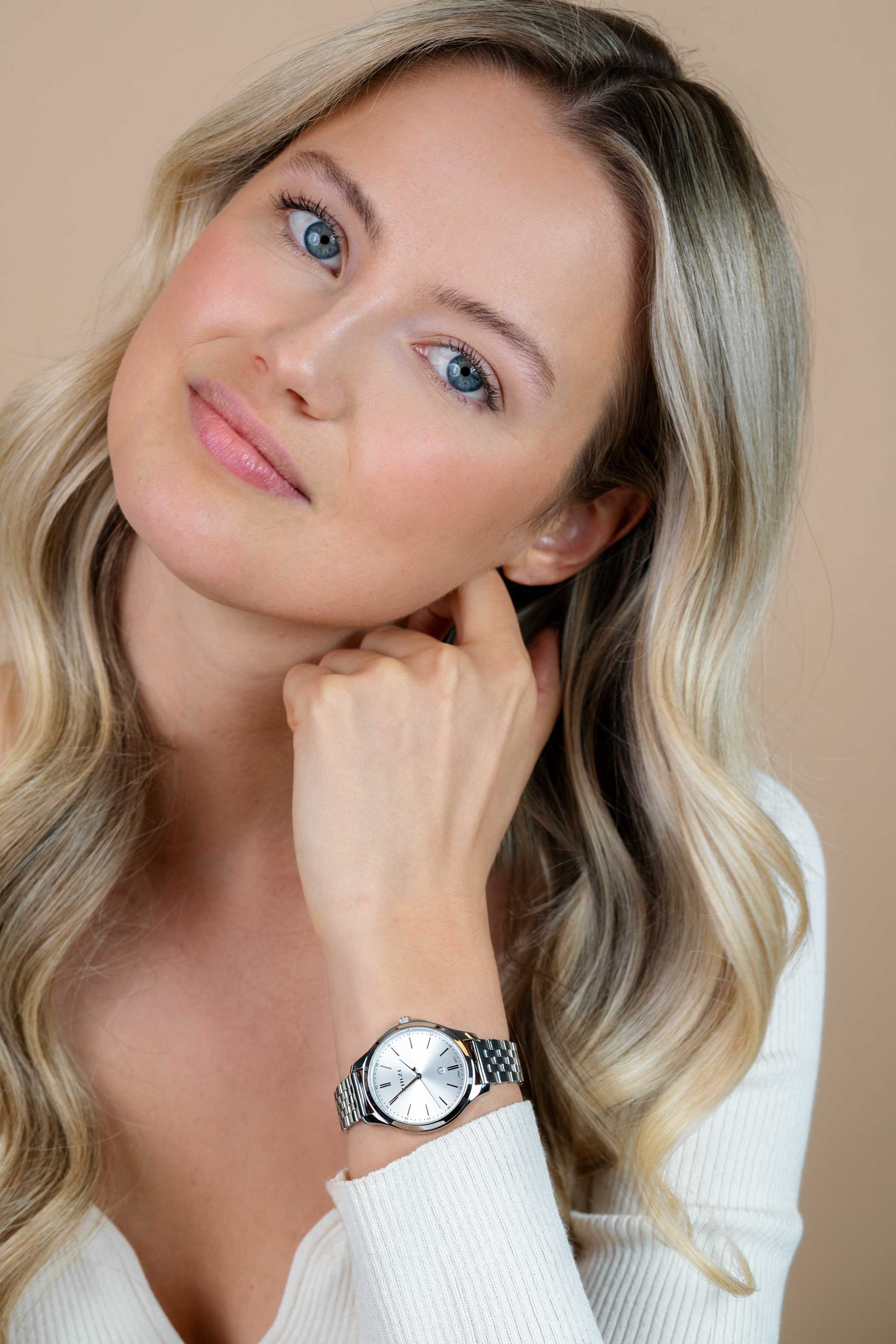 "ZINZI Classy Uhr 34mm silberfarbenes Zifferblatt Stahlgehäuse und Band Datum ziw1002"