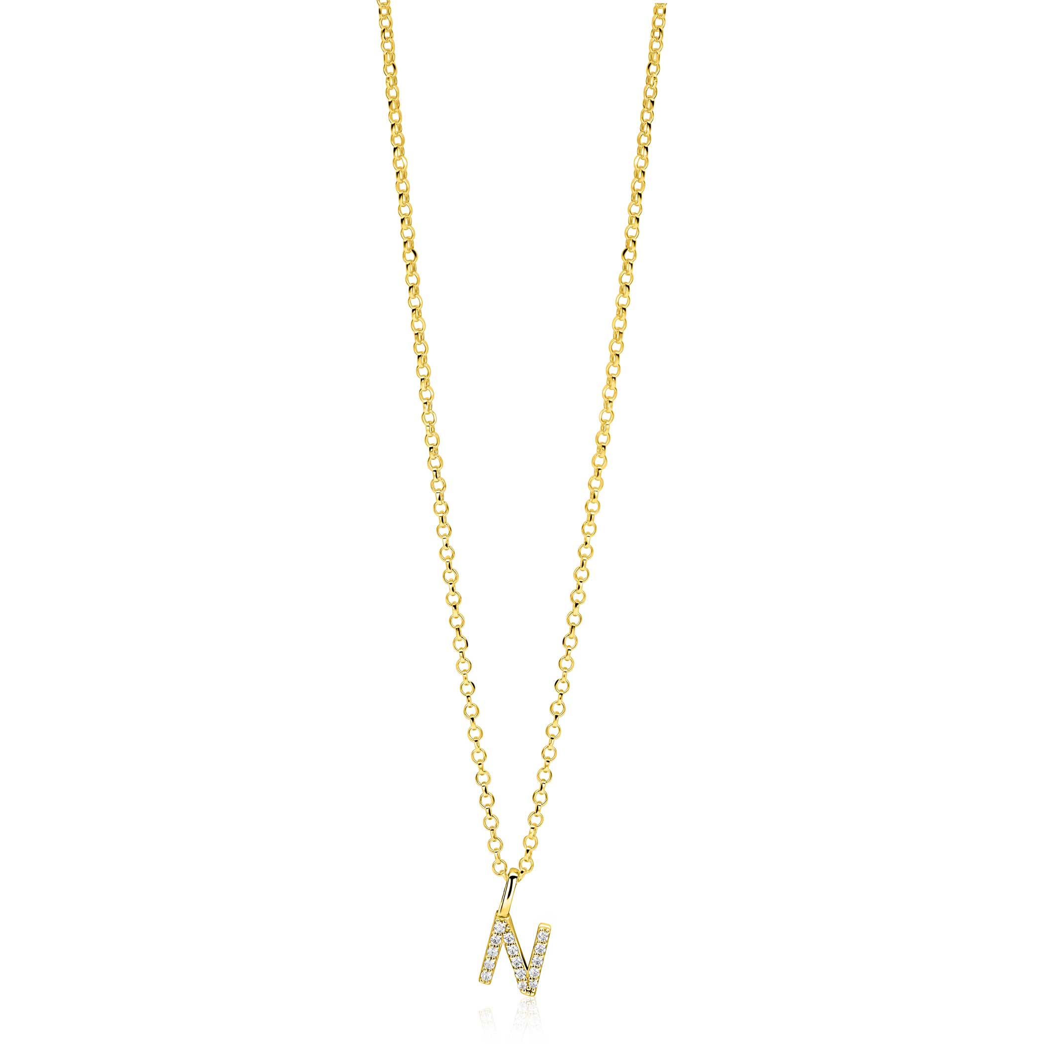 ZINZI zlv. hanger gg.verg.letter N bezet met zirconia's