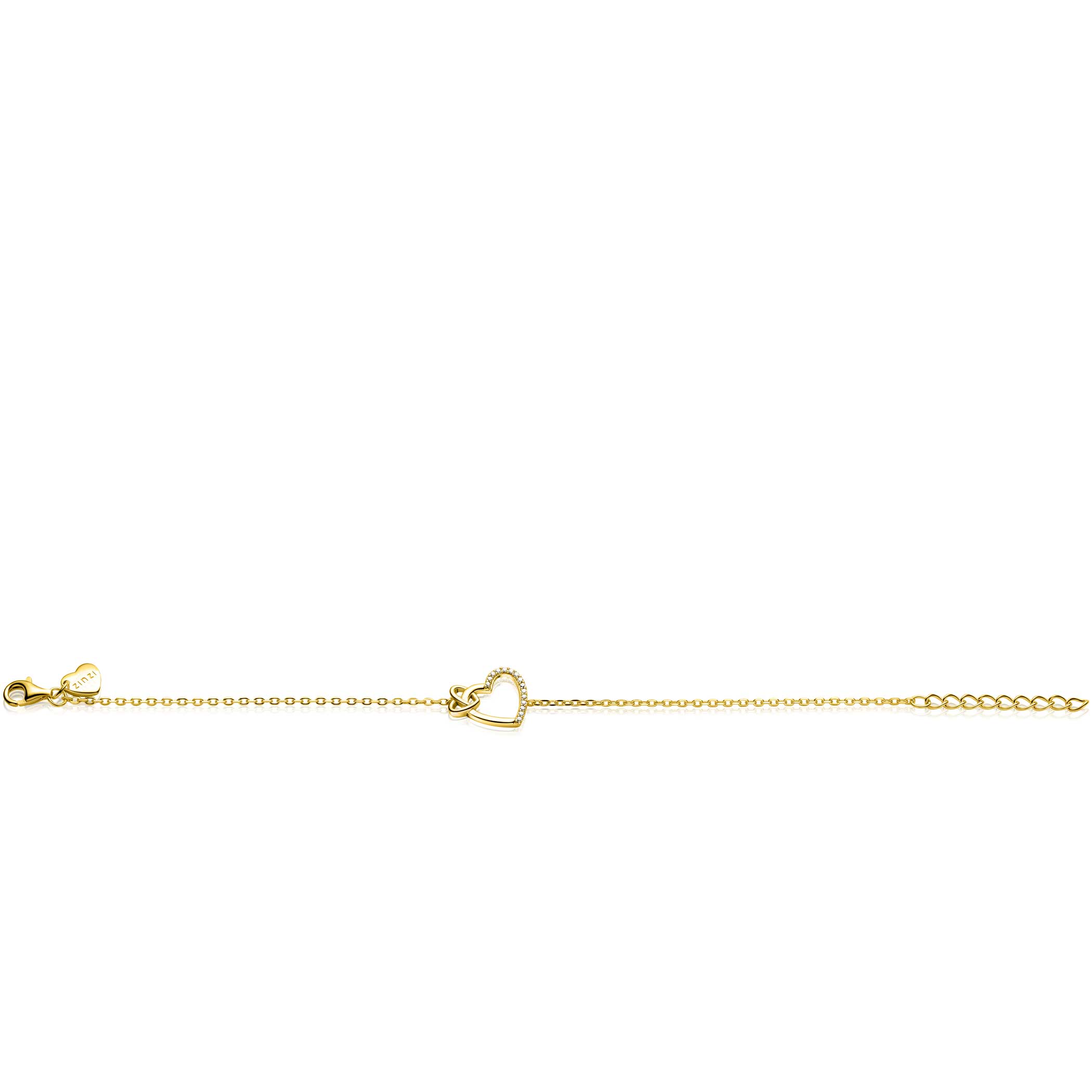ZINZI zlv. armband gg.verg. 2 harten verbonden zirc.