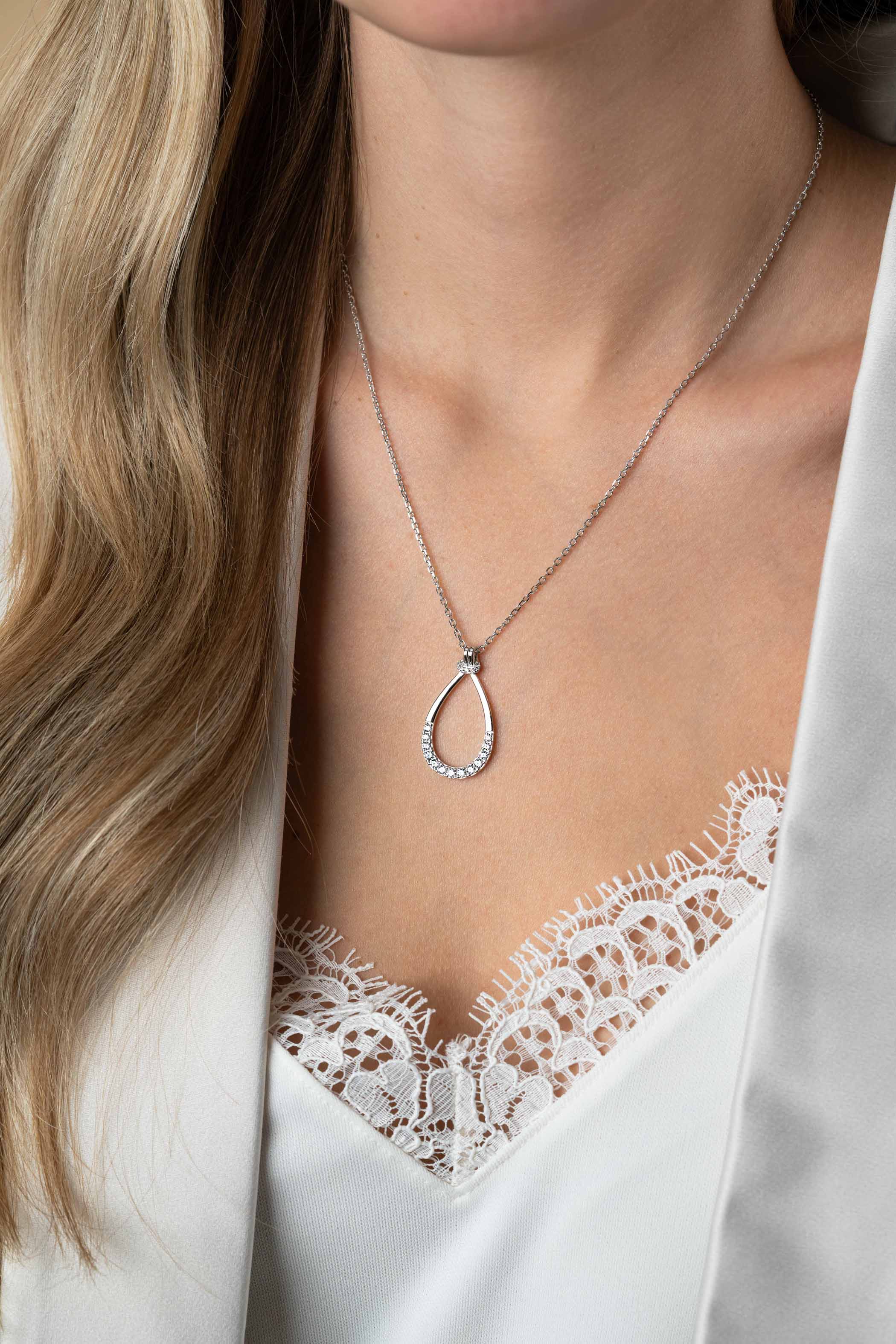 ZINZI zlv. collier druppelvorm hanger met zirconia's