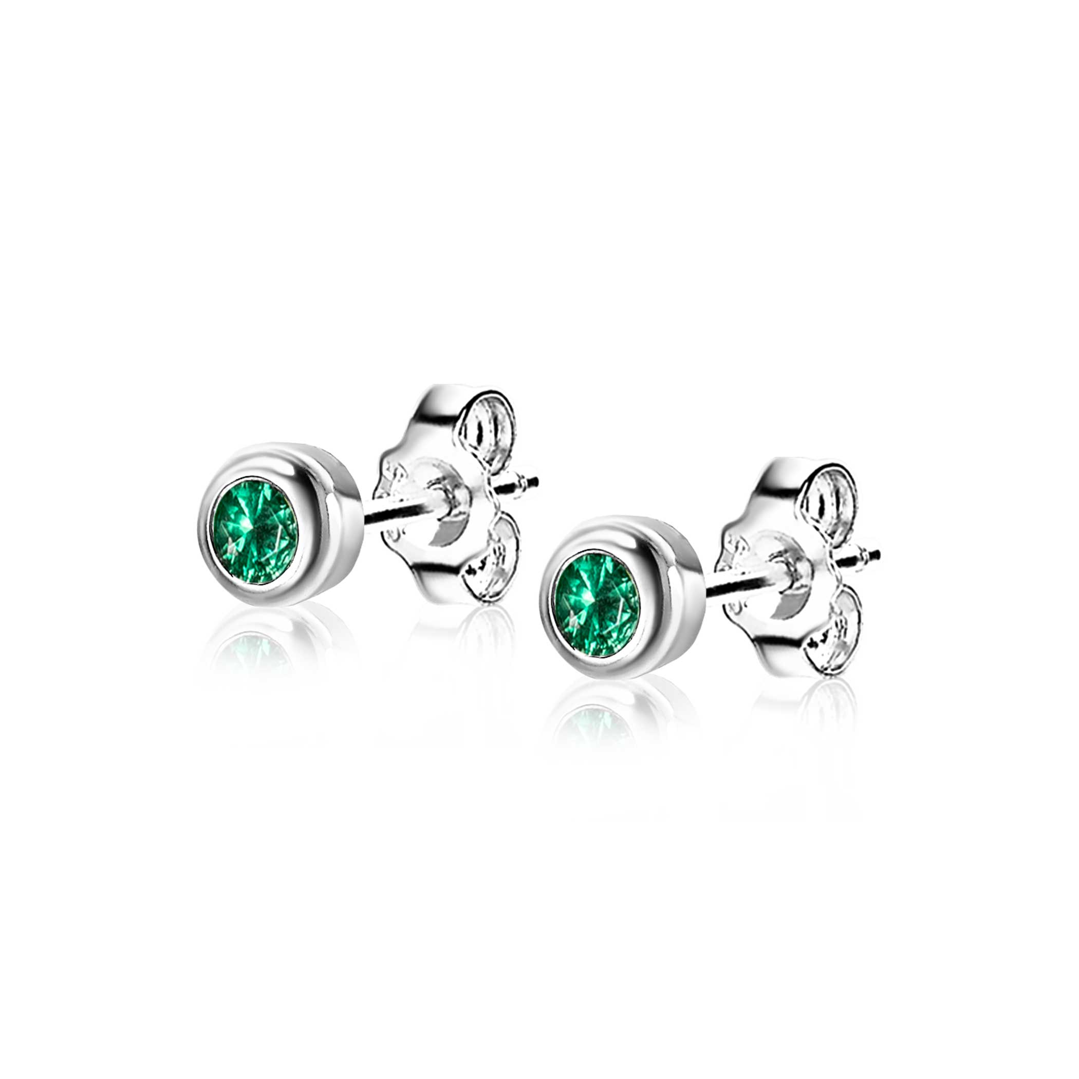 ZINZI zlv. oorknopjes birthstones smaragd cz