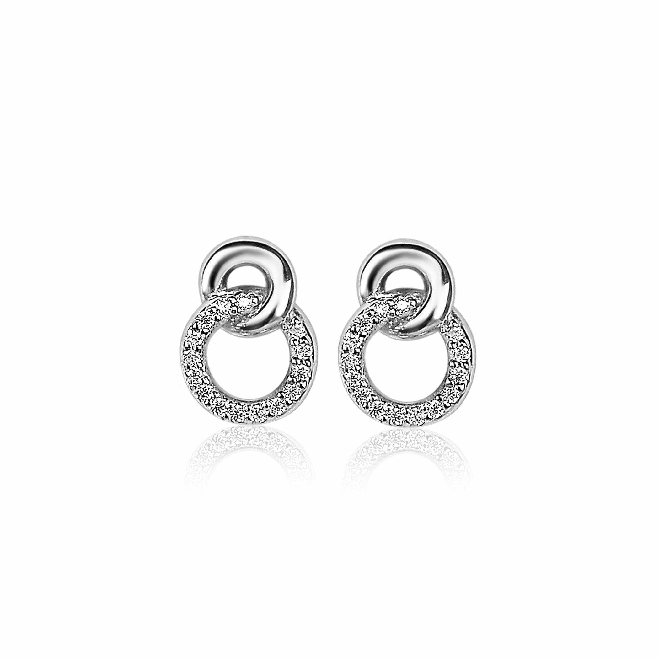 ZINZI silberne Ohrstecker 11mm verbunden Kreise glatt und  weiße Zirkonia ZIO2045
