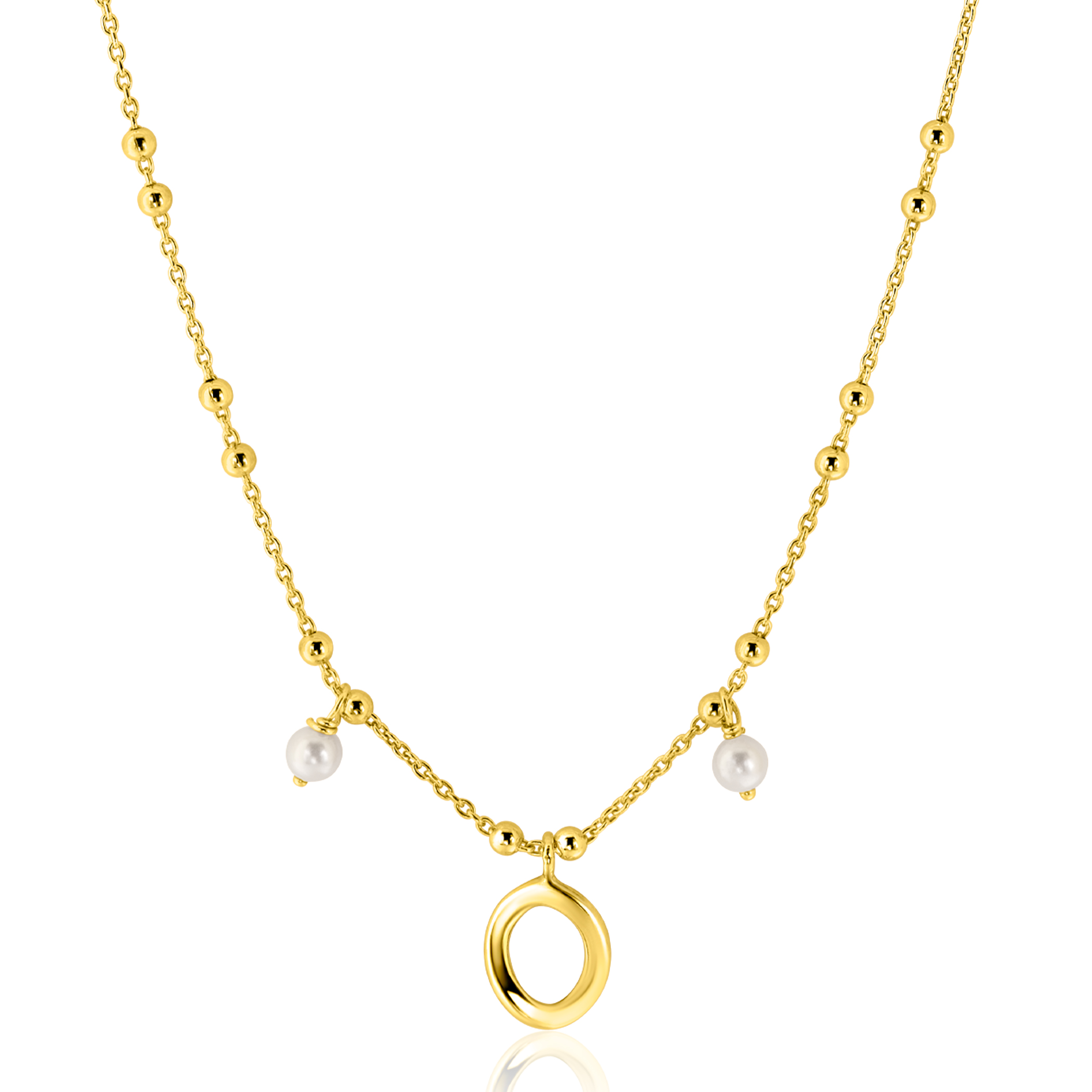 ZINZI zlv. collier gg.verg. met parel en ovale hangers
