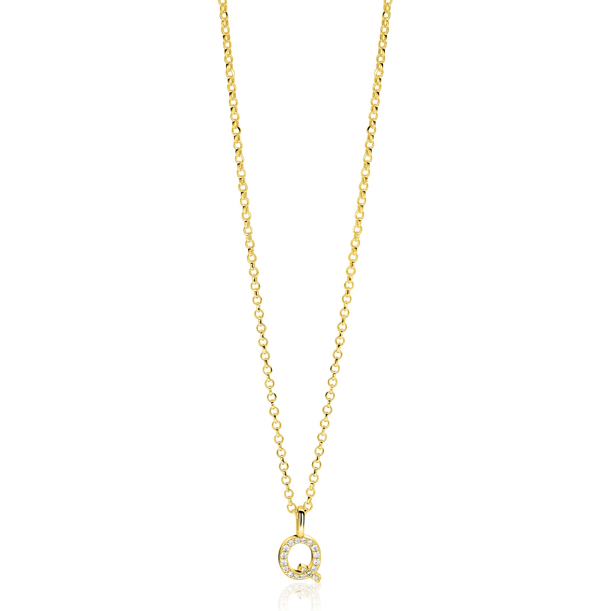 ZINZI zlv. hanger gg.verg.letter Q bezet met zirconia's