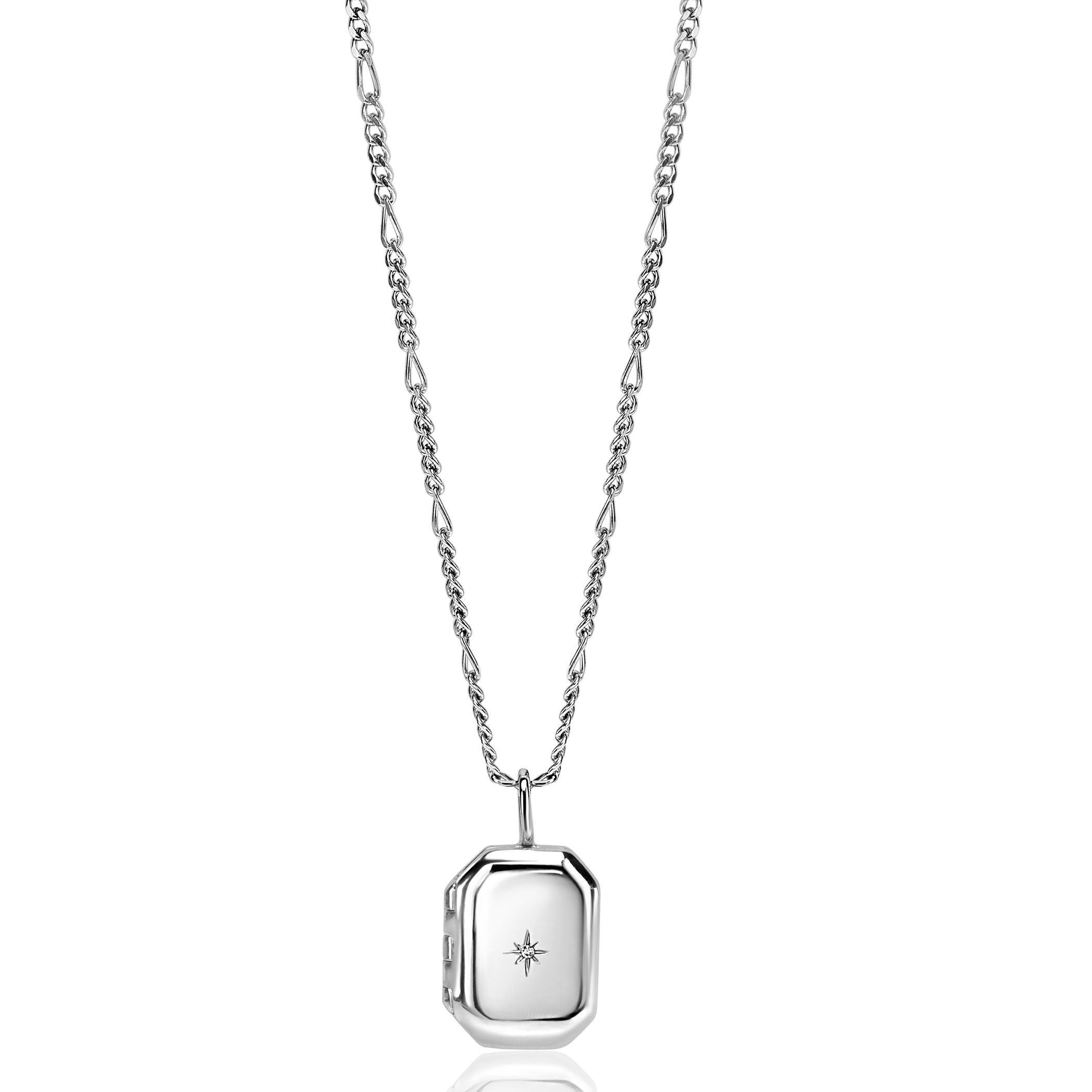 ZINZI zlv. hanger medaillon rechtoek zirconia 16mm