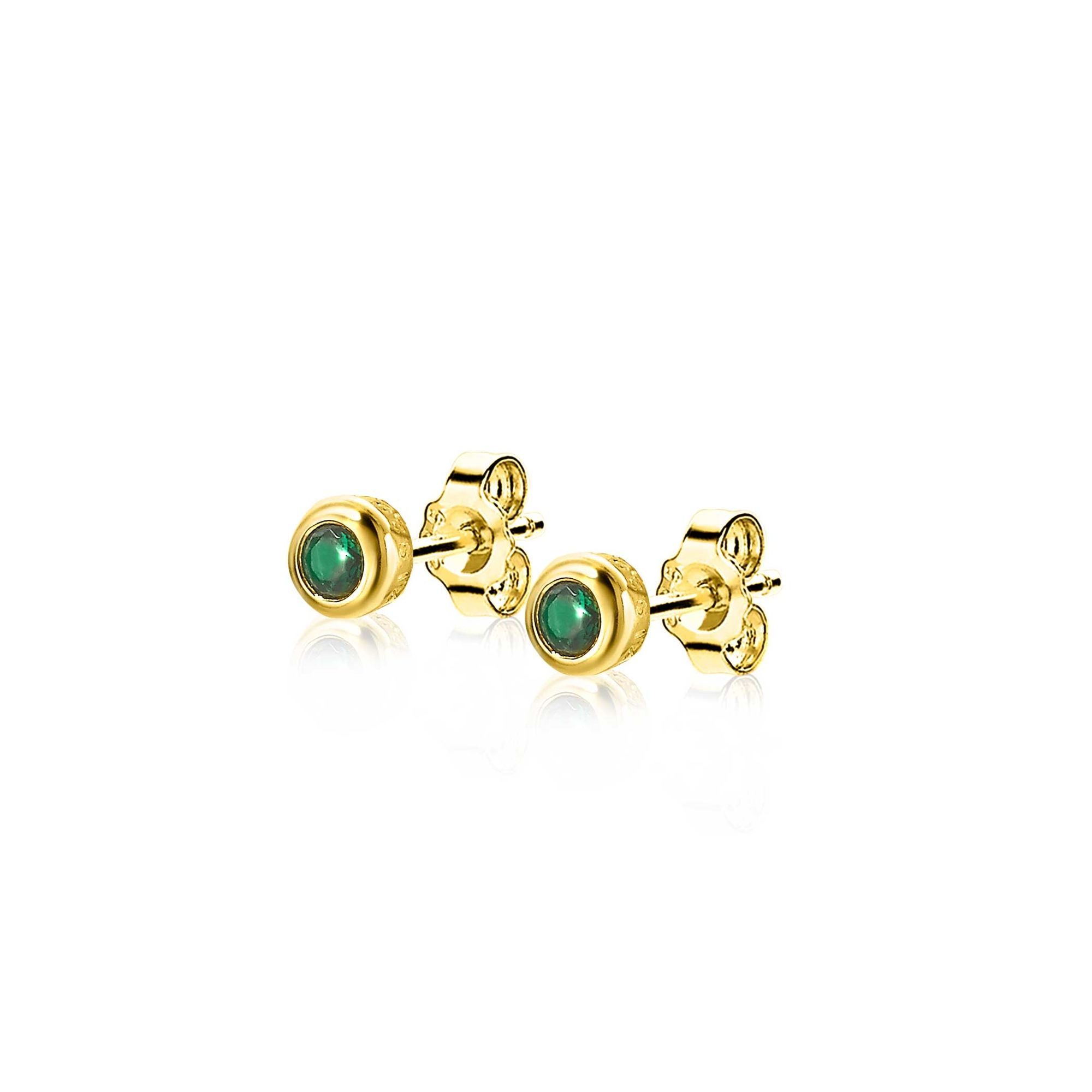 ZINZI silberne gelbvergoldete Ohrstecker 4mm grüner Farbstein ZIO1177GG