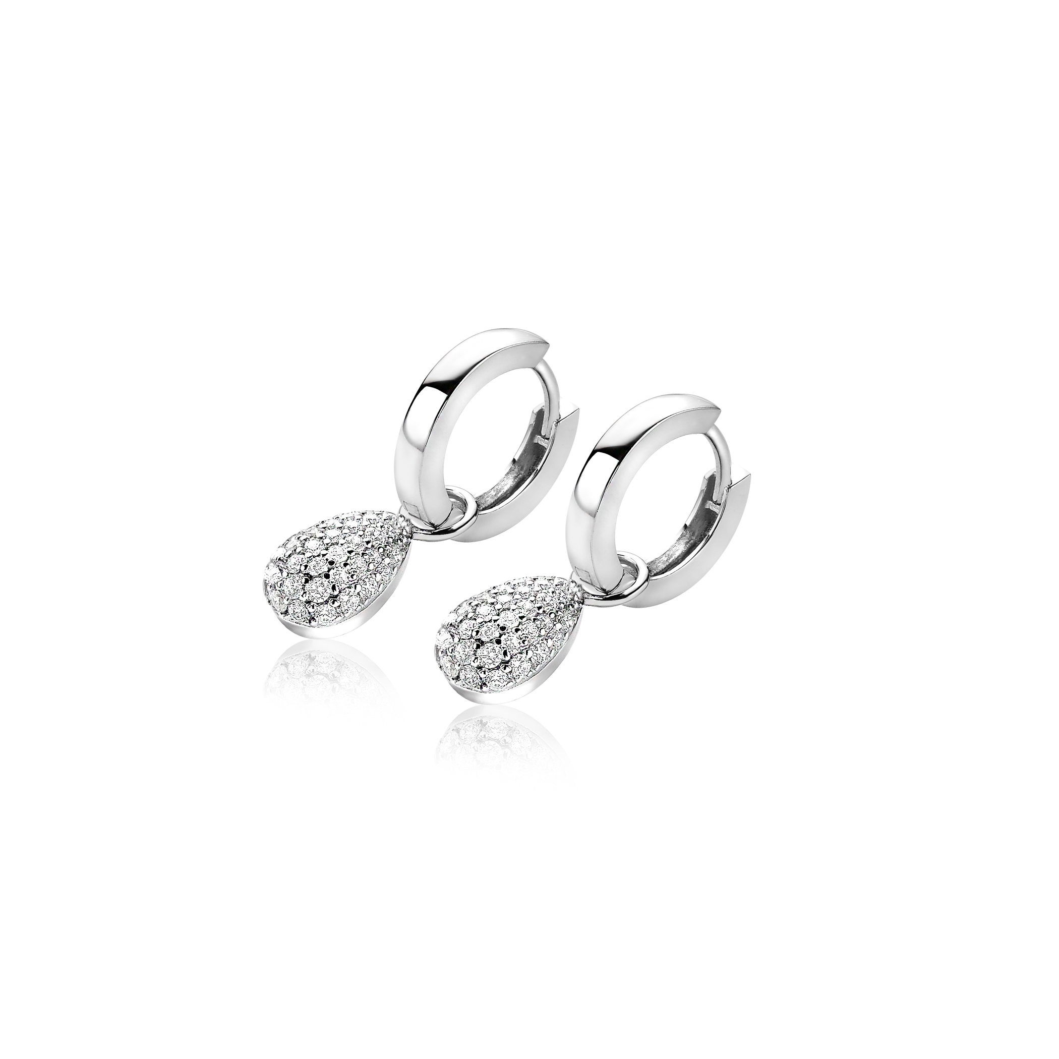 ZINZI silberne Ohrhänger Tropfenform pavé weiß ZICH1591