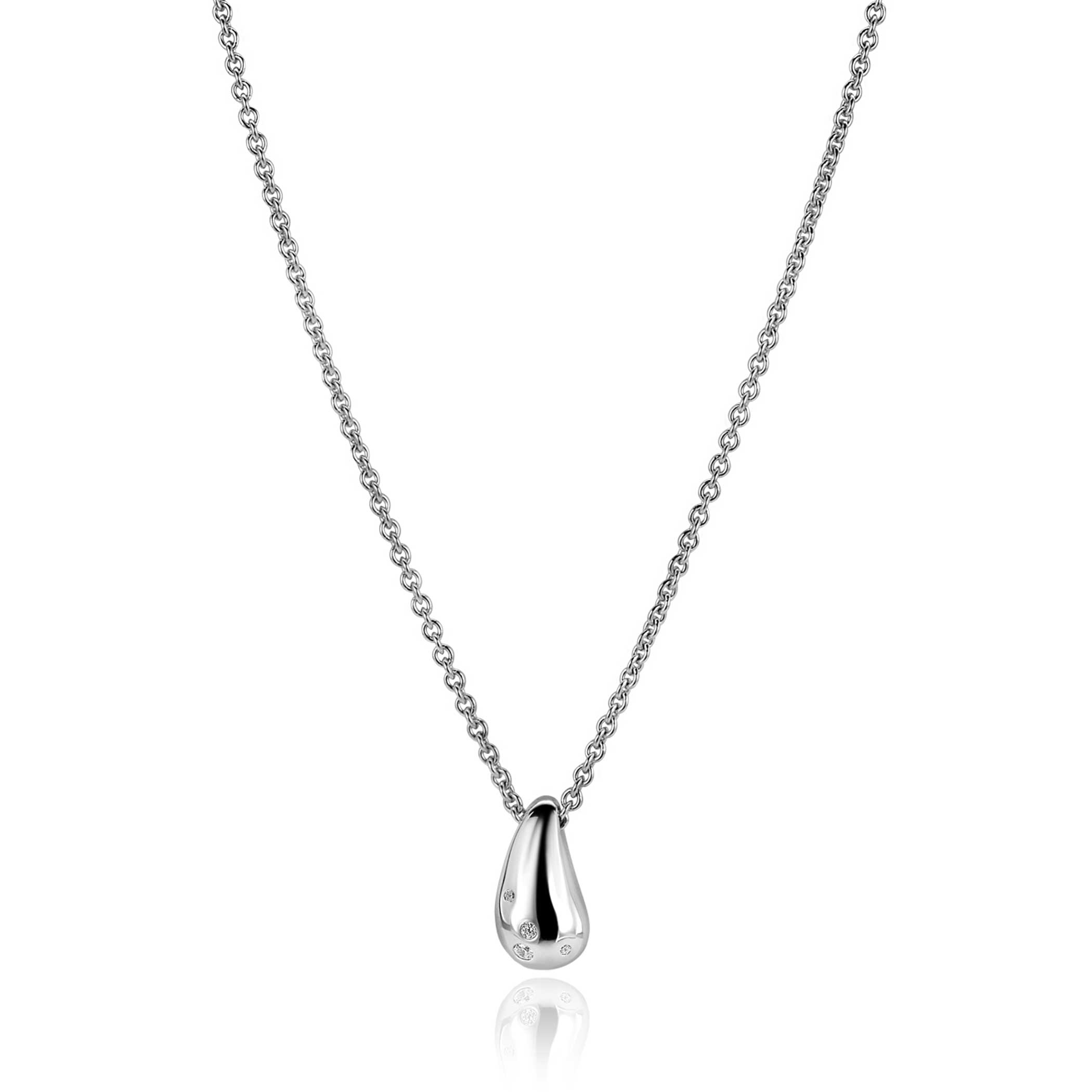 ZINZI Silber Gliederkette mit tropfenförmigem Anhänger (15 mm), besetzt mit vier weißen Zirkonias, 42-45 cm ZIC2655