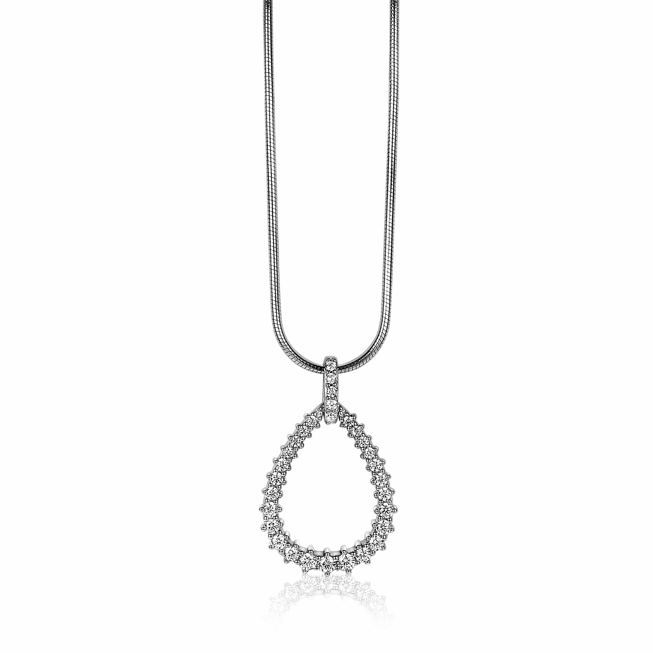 ZINZI silberner Luxus Anhänger 23mm offen Tropfenform weiße Zirkonias ZIH2123