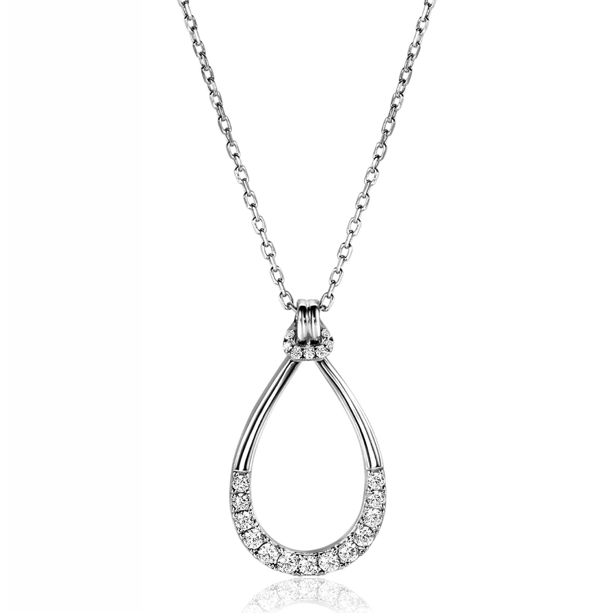 ZINZI zlv. collier druppelvorm hanger met zirconia's