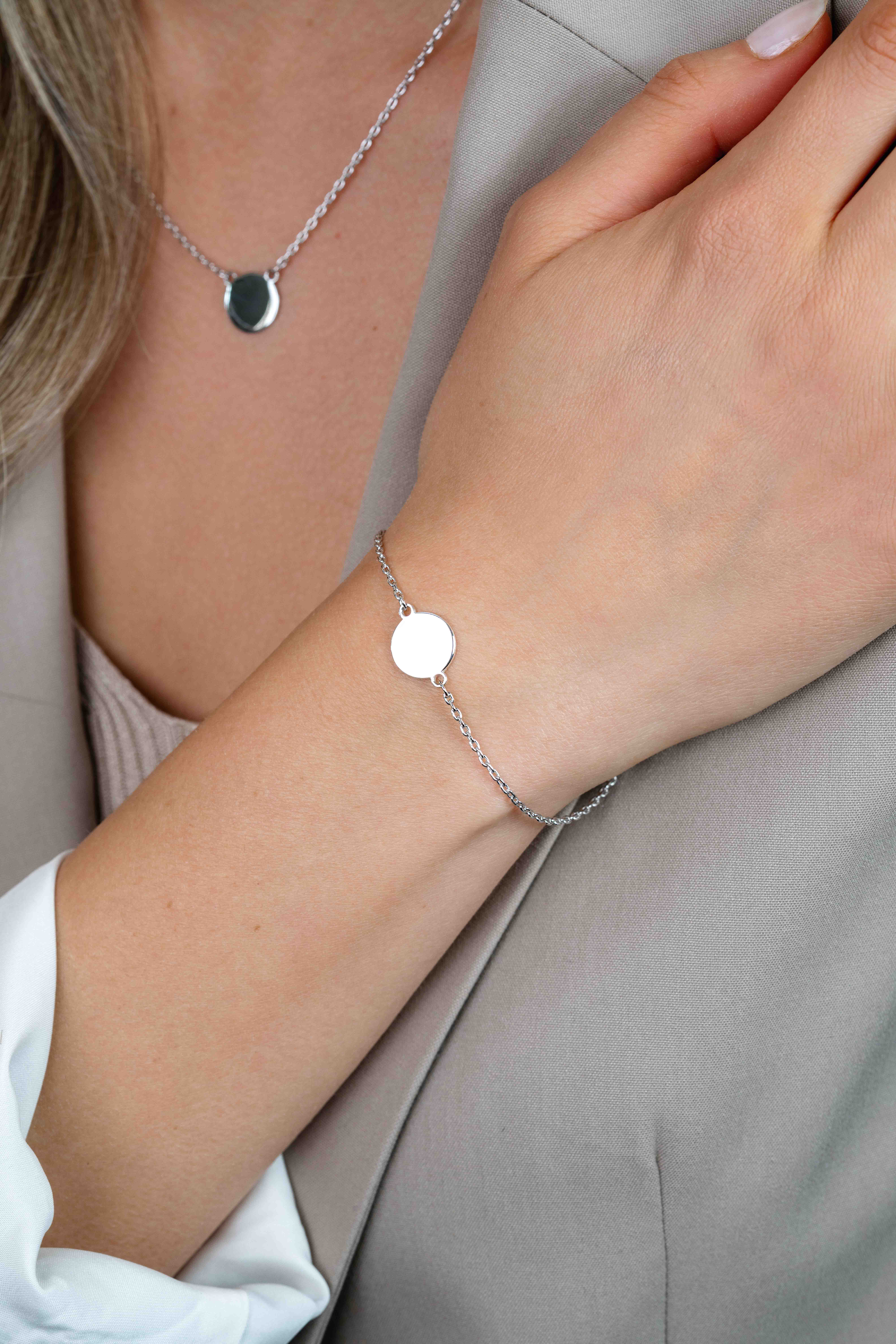 ZINZI zlv. armband met rond plaatje 11mm